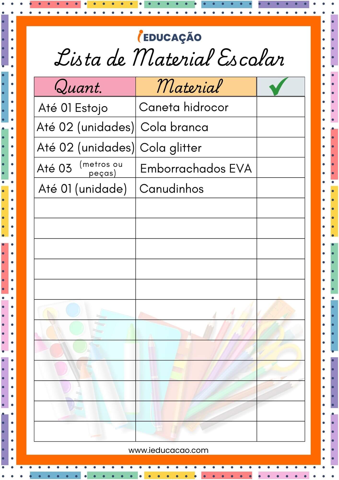 Lista de Material Escolar 2025 Educação Infantil - Lista de materiais escolares para imprimir - parte 2.jpg