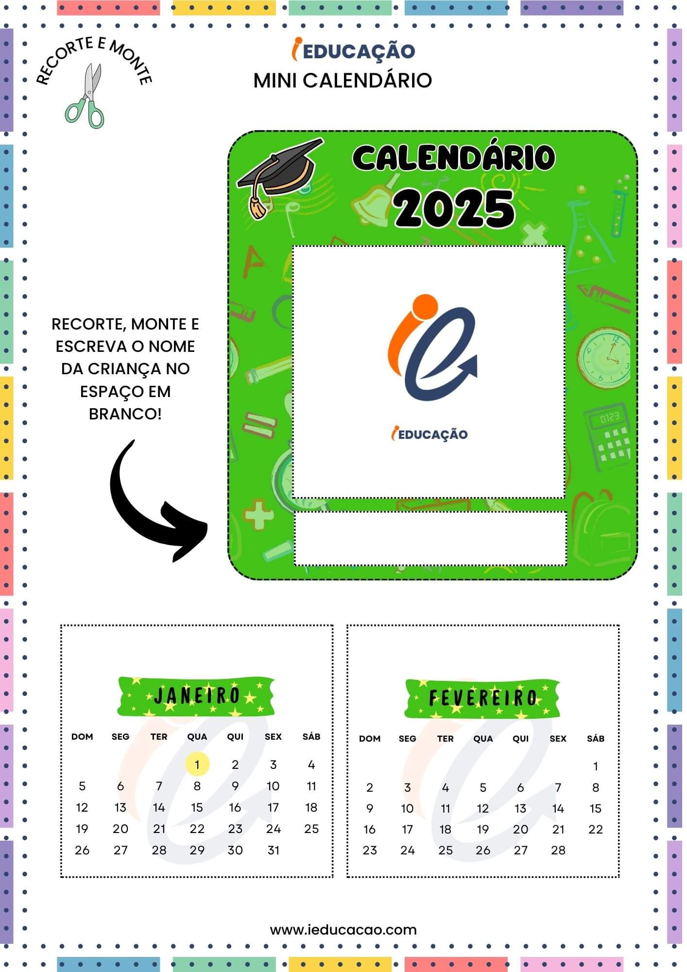 Mini _calendário para Imprimir como lembrança de volta às aulas - calendário 2025