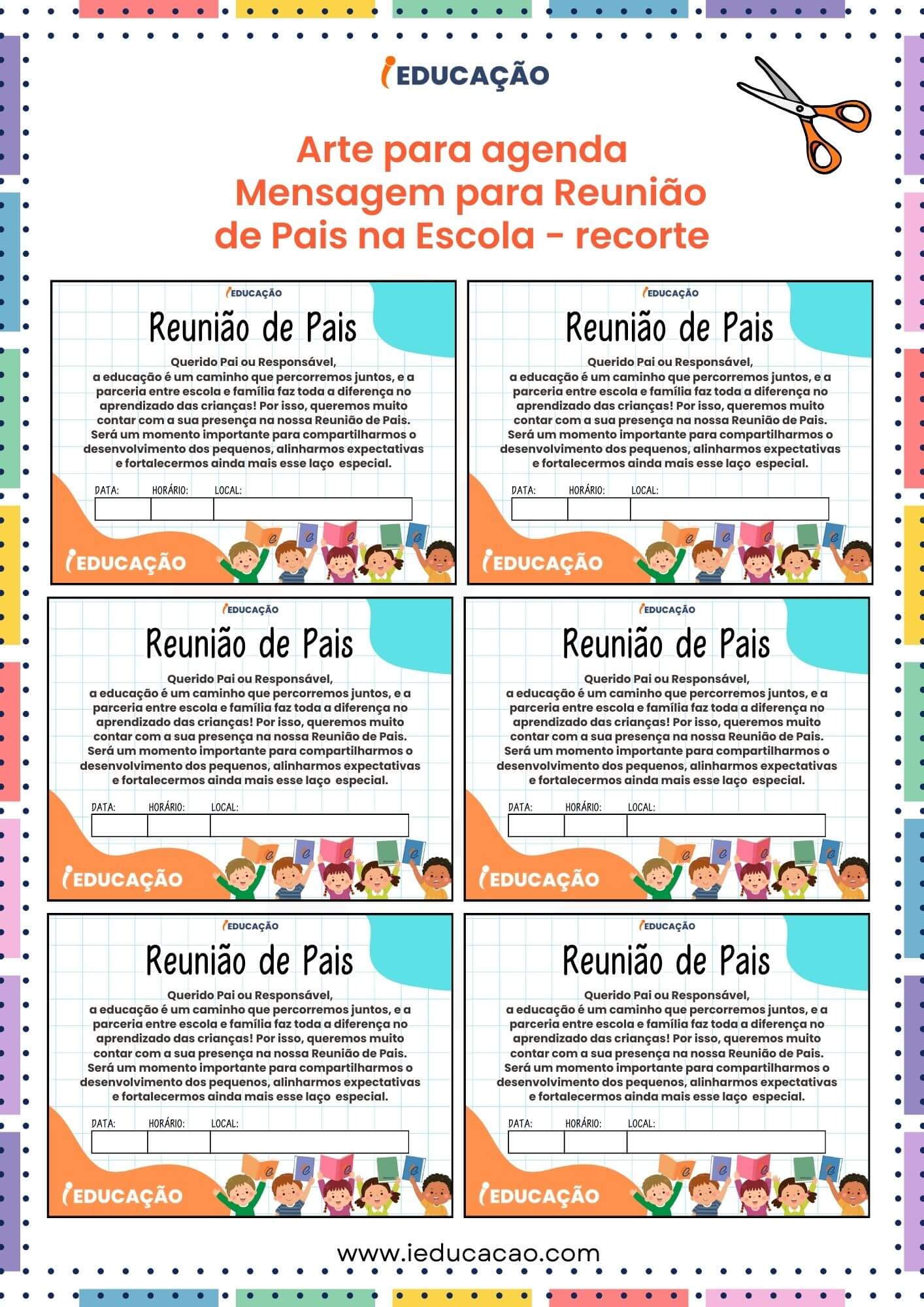 Mensagem para Reunião de Pais na Escola - iEducação Mensagem para Reunião de Pais na Escola - Aviso Agenda Reunião de pais