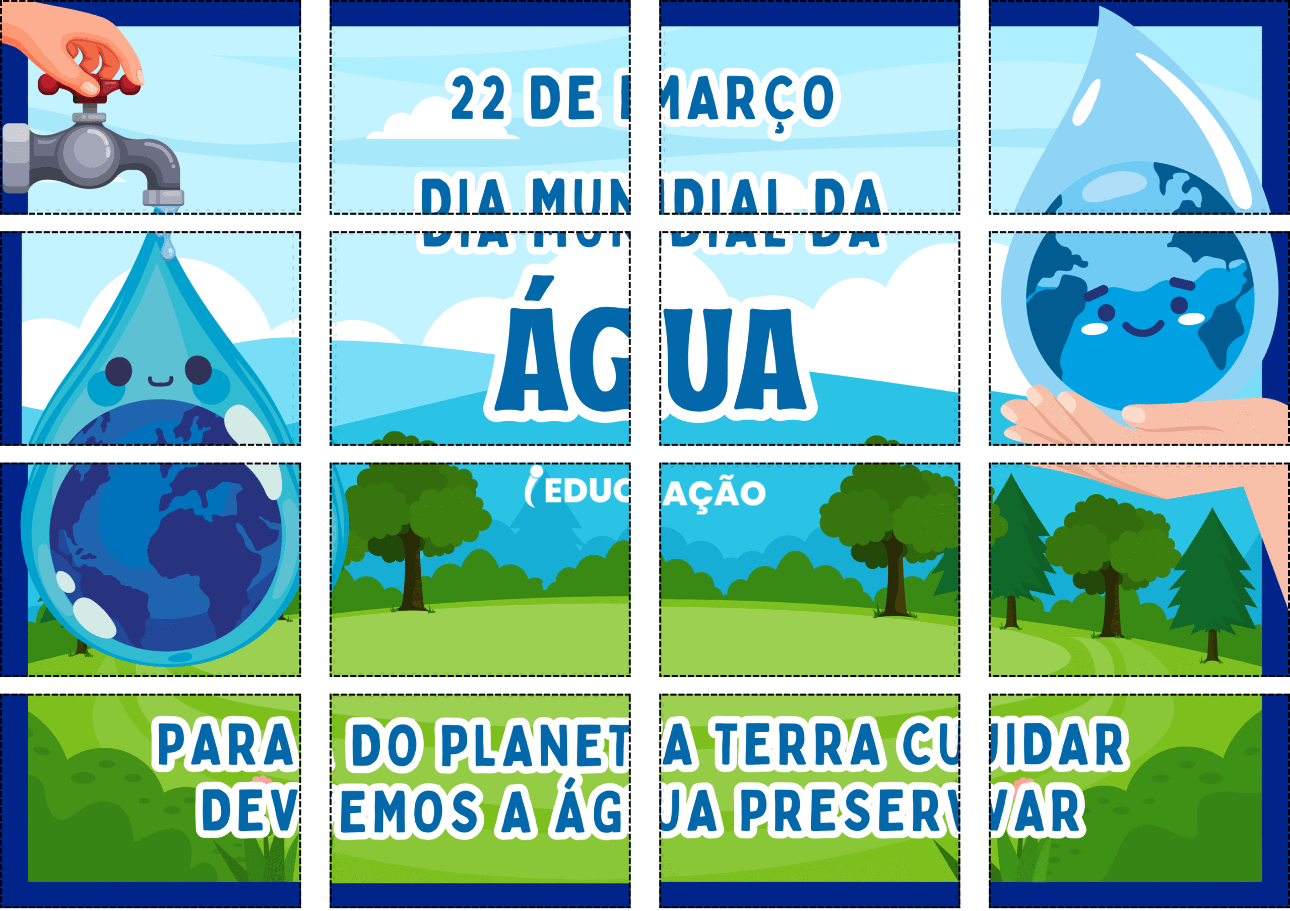Cartaz Dia da Água Para Imprimir e Decorar o Dia 22 de Março Painel para o dia 22 de março - dia mundial da água na educação infantil . Cartazes para o dia da água