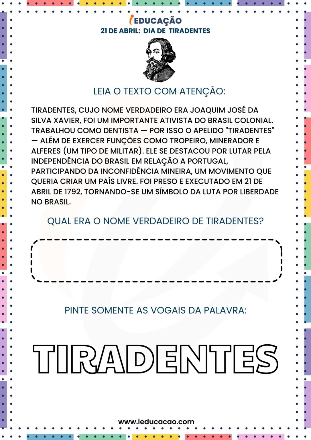 Atividades Dia de Tiradentes para Educação Infantil