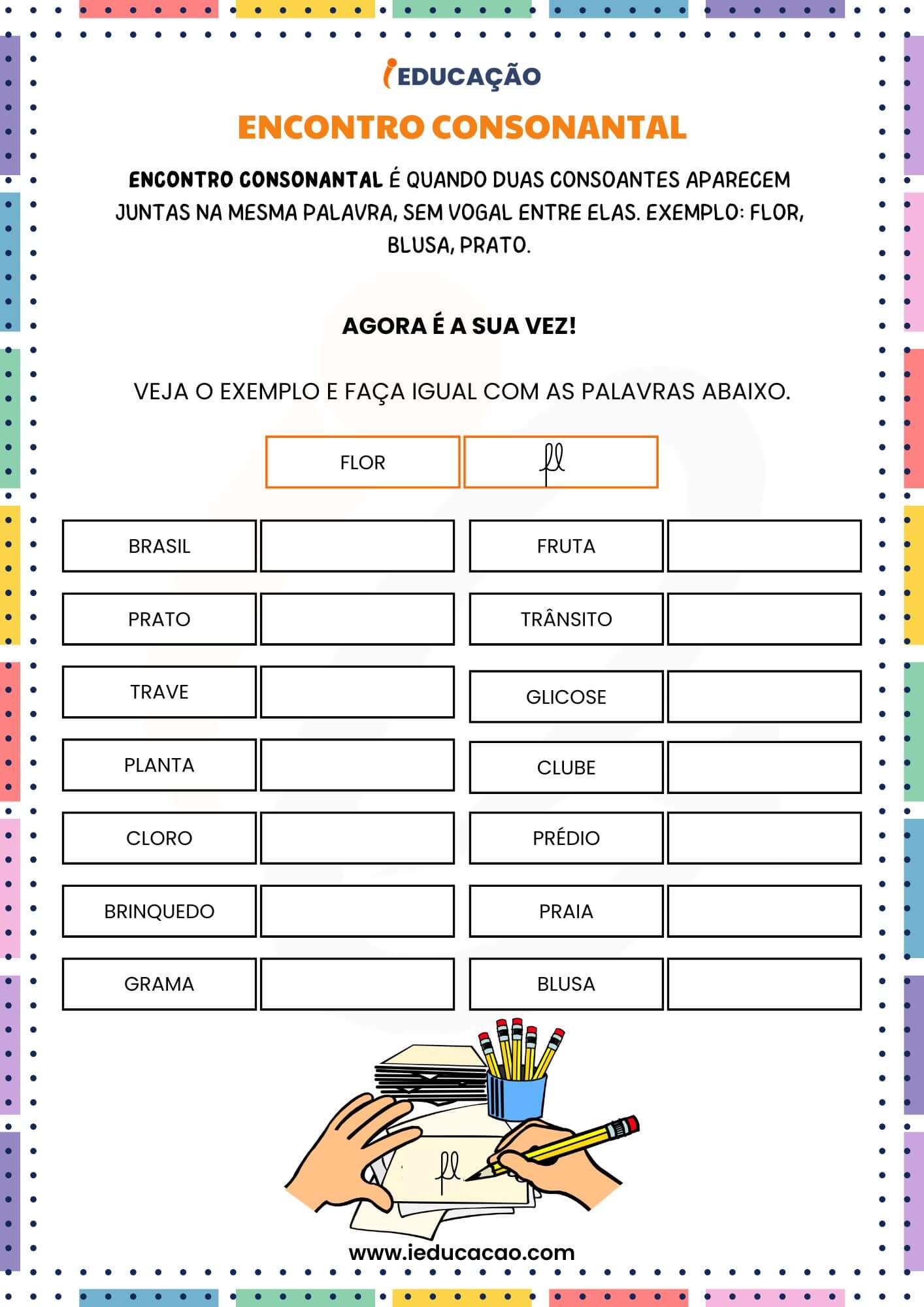 Atividades de Alfabetização 3° Ano para Imprimir com PDF Grátis - iEducação Atividades de Alfabetização 3º Ano - Atividade de Encontro Consonantal