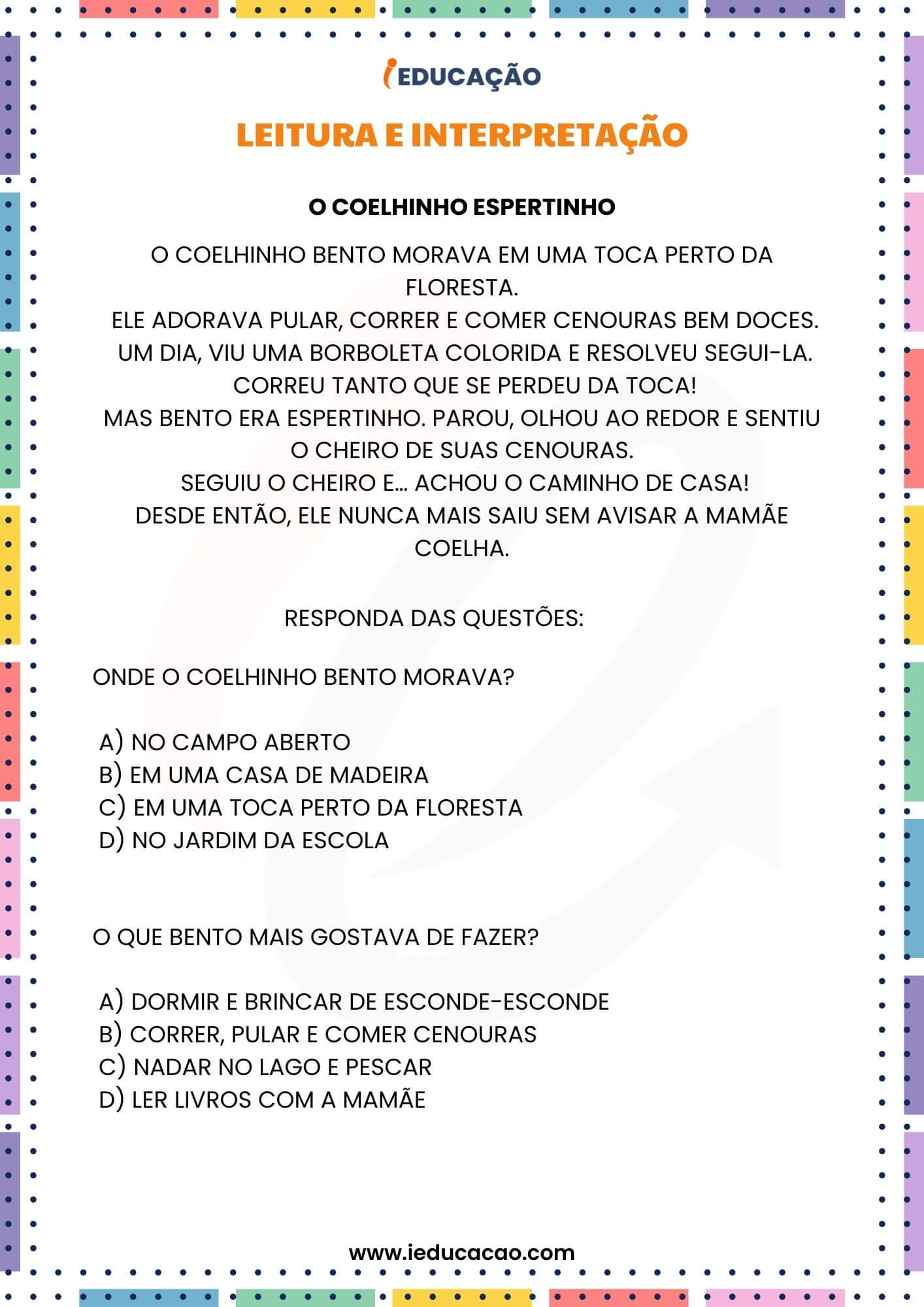 Atividades de Alfabetização 3° Ano para Imprimir com PDF Grátis - iEducação Atividades de Alfabetização 3º Ano - Atividade de Leitura e Interpretação 3º ano