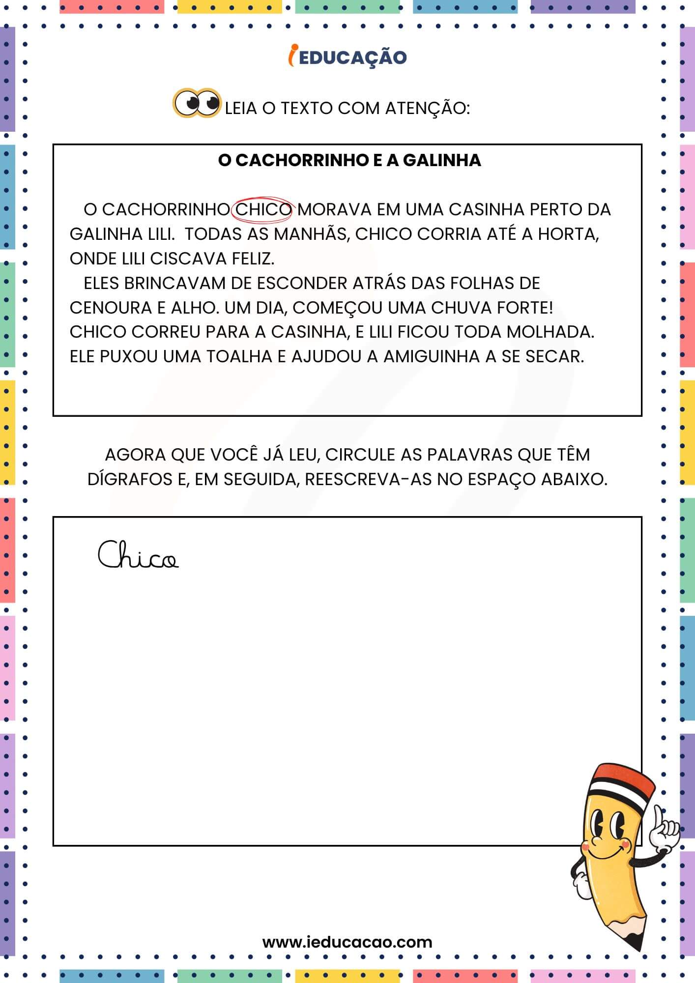 Atividades de Alfabetização 3° Ano para Imprimir com PDF Grátis - iEducação Atividades de Alfabetização 3º Ano - Atividades de Dígrafos com Leitura, Interpretação e Escrita