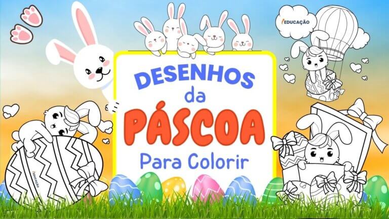 Desenhos da Páscoa para Colorir com coelhinhos para imprimir