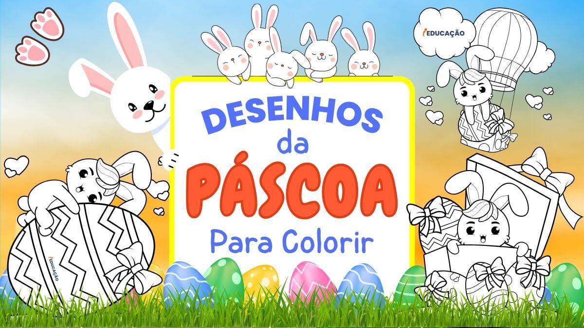 Desenhos da Páscoa para Colorir com coelhinhos para imprimir