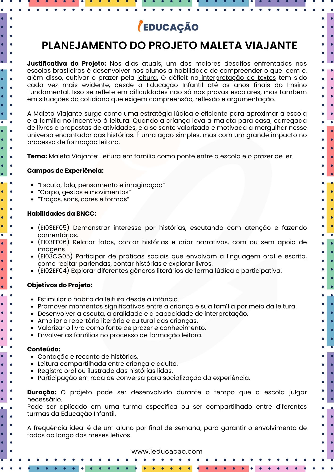 Maleta Viajante para Leitura Infantil Divertida - iEducação Maleta Viajante - Planejamento do Projeto Maleta Viajante