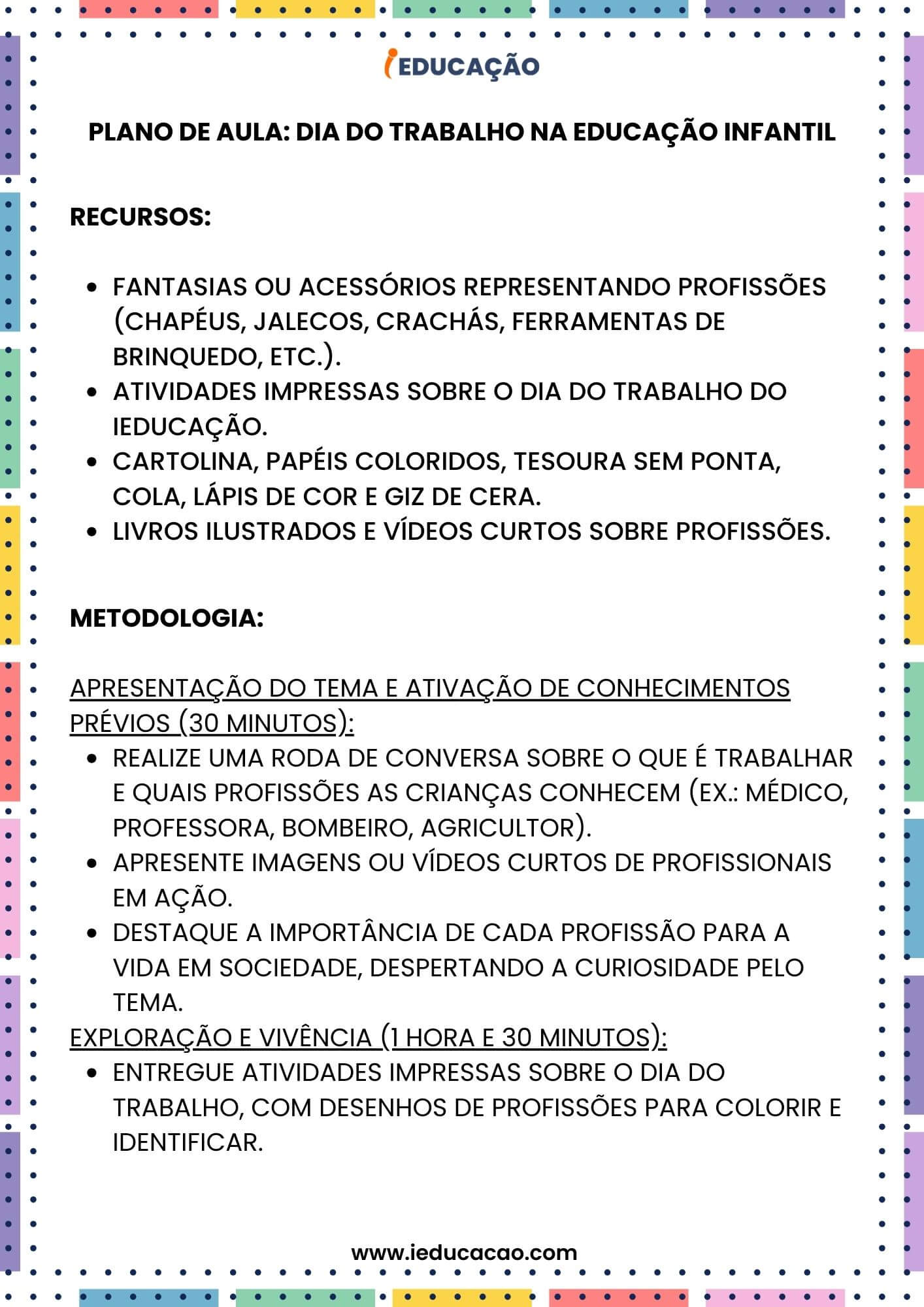 Sequência Didática para o Dia do Trabalho na Educação Infantil - iEducação Sequência Didática para o Dia do Trabalho- Plano de Aula da Educação Infantil