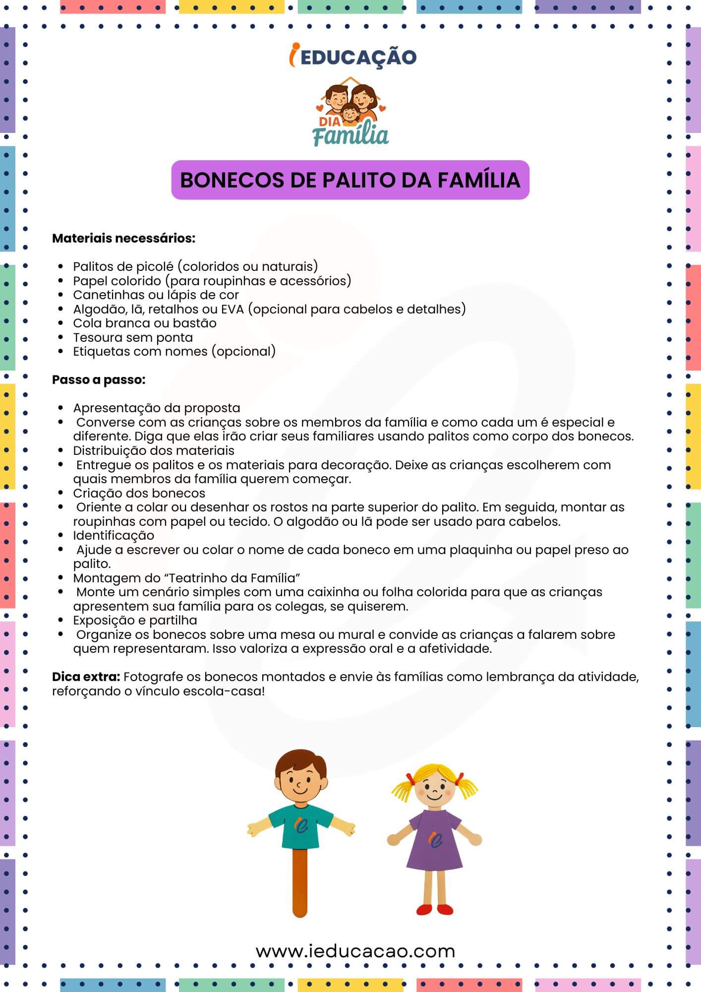 Atividades Lúdicas Sobre Família para Educação Infantil - iEducação Atividades Lúdicas Sobre Família - Bonecos de Palito da Família