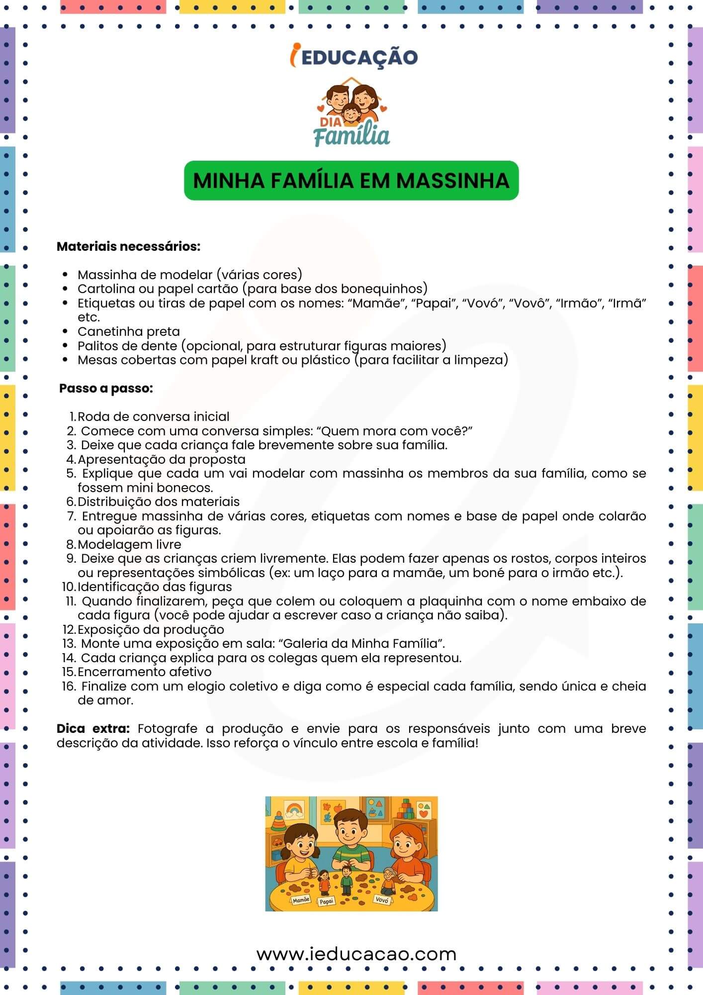 Atividades Lúdicas Sobre Família para Educação Infantil - iEducação Atividades Lúdicas Sobre Família - Minha Família em Massinha