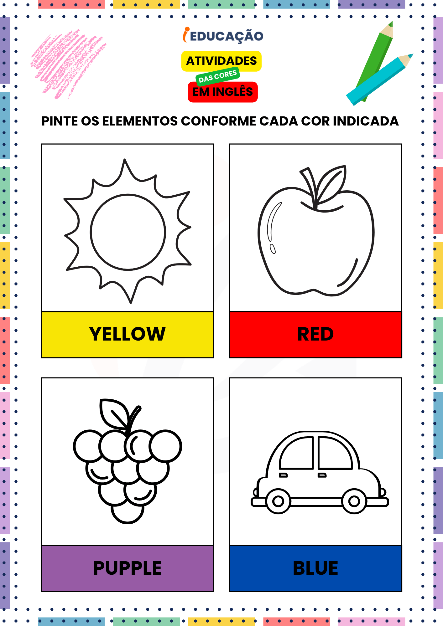 Atividades das Cores em Inglês para os Anos Iniciais - iEducação Atividades das Cores em Inglês - Atividade Nome das Cores em Inglês