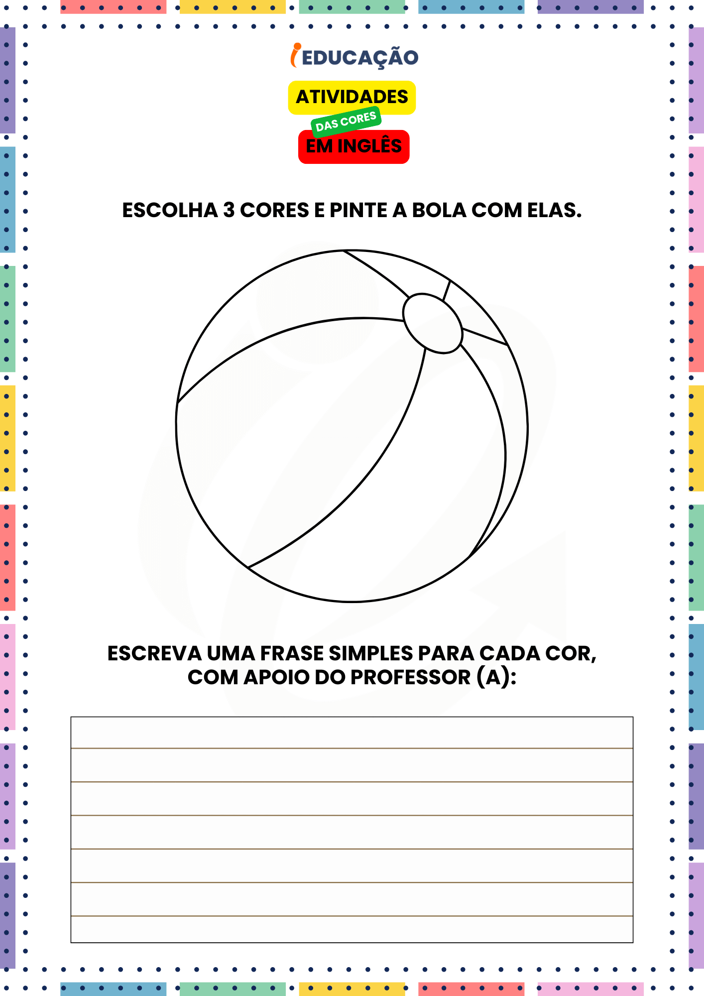 Atividades das Cores em Inglês para os Anos Iniciais - iEducação Atividades das Cores em Inglês - Atividade de Pintar e escrever as cores em inglês