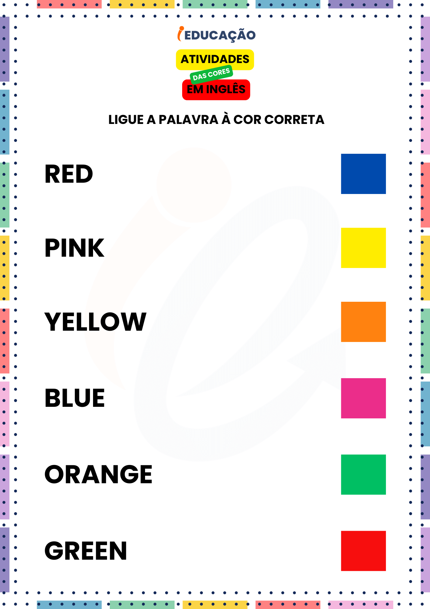 Atividades das Cores em Inglês para os Anos Iniciais - iEducação Atividades das Cores em Inglês - Atividade em Inglês para ligar a cor
