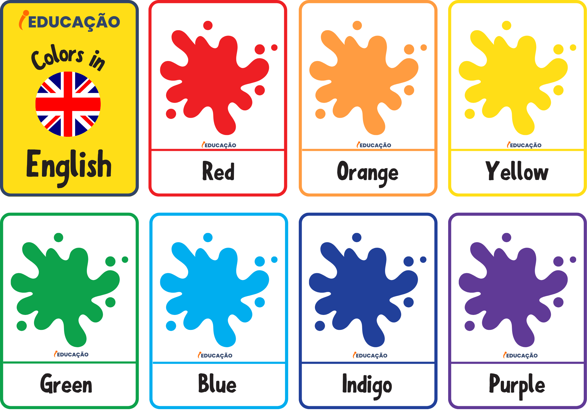 Atividades das Cores em Inglês para os Anos Iniciais - iEducação Colors in English - Tabela das Cores em Inglês - Ensinar Inglês para Crianças