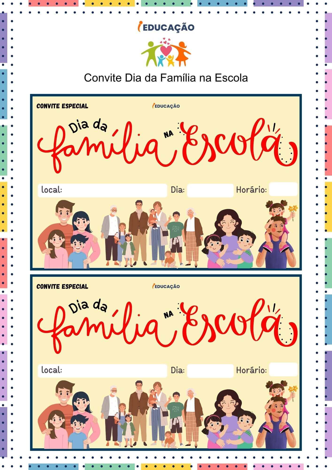 Painel Dia da Família na Escola para Imprimir em PDF Grátis - iEducação Convite Dia da Família na Escola