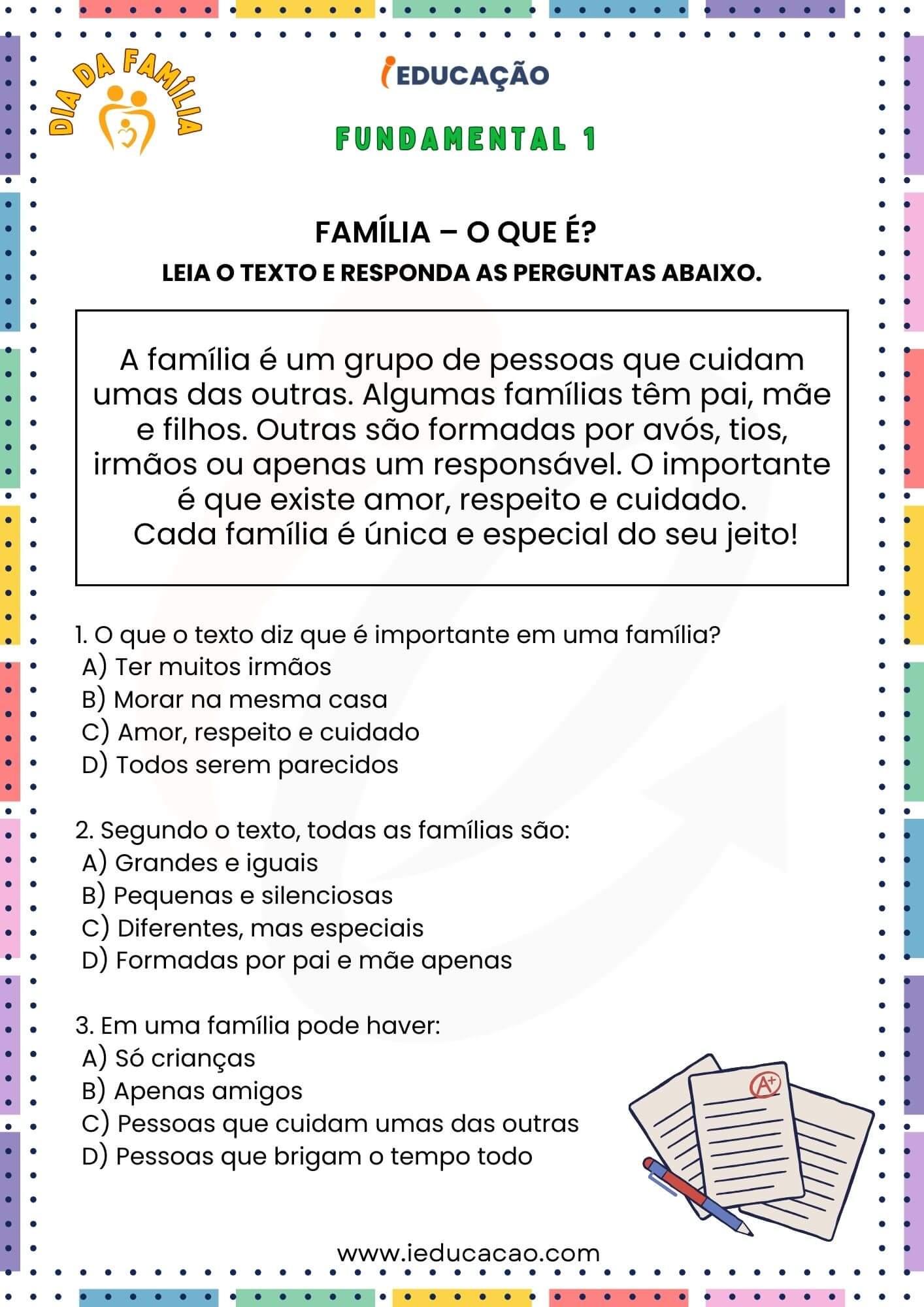 Dia da Família na Escola Com Atividades e Plano de Aula BNCC - iEducação Dia da Família na escola - Atividade Família O que é