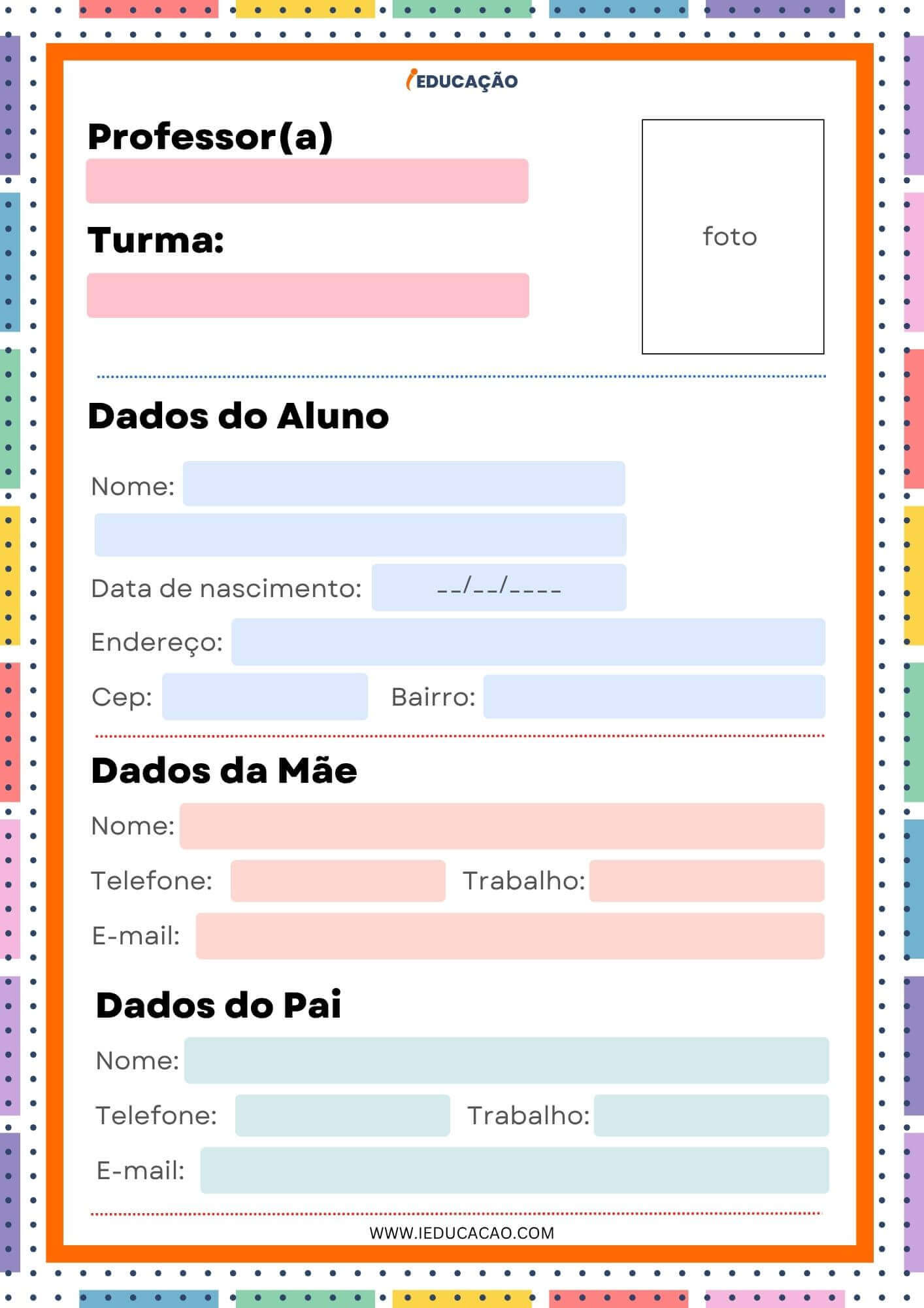 Ficha do Aluno com Modelos Prontos Para Imprimir - iEducação Ficha do Aluno - Ficha com o Nome do Aluno para Imprimir