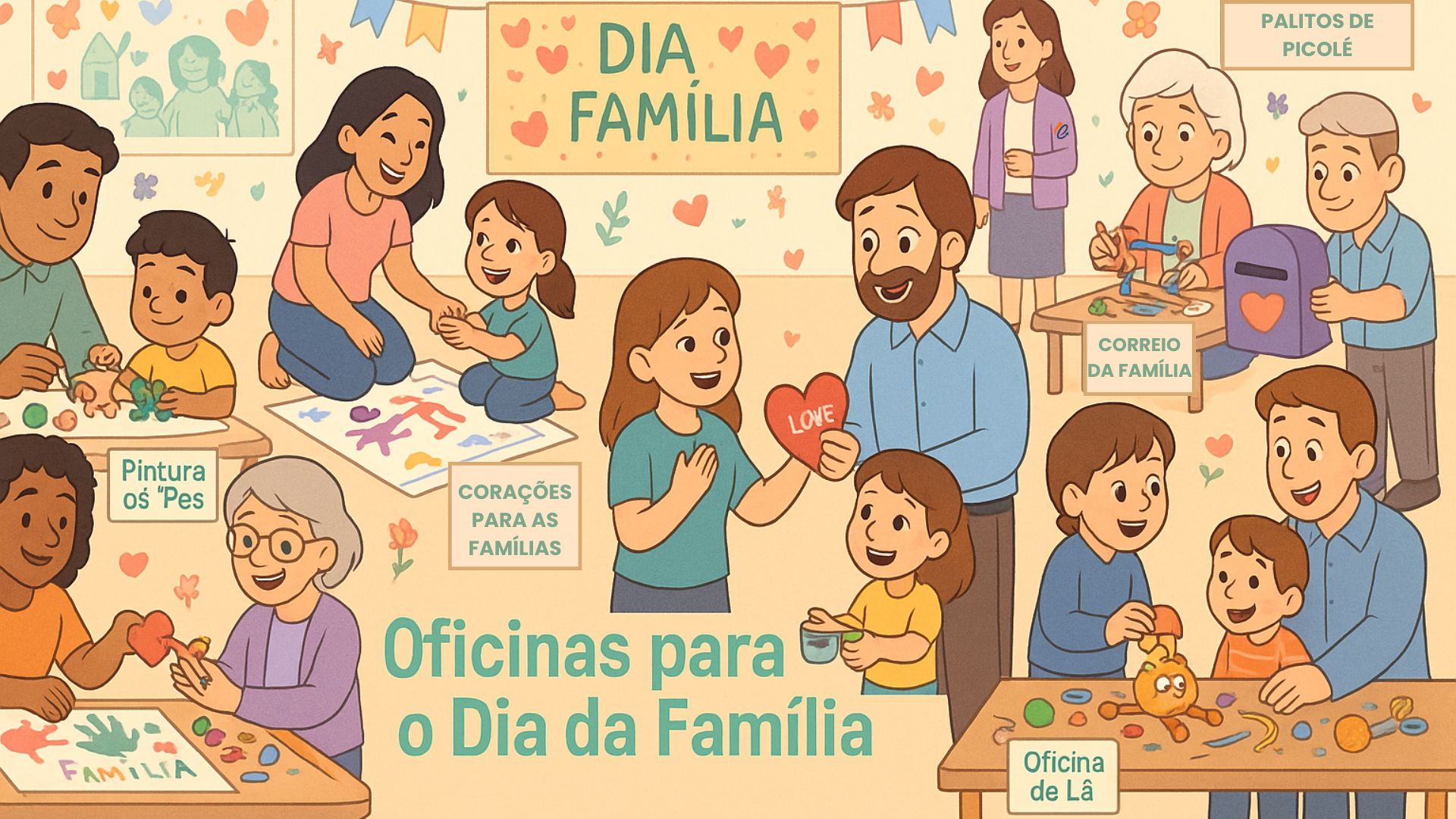 Painel Dia da Família na Escola para Imprimir em PDF Grátis - iEducação Painel Dia da Família na Escola - Oficinas para o Dia da Família