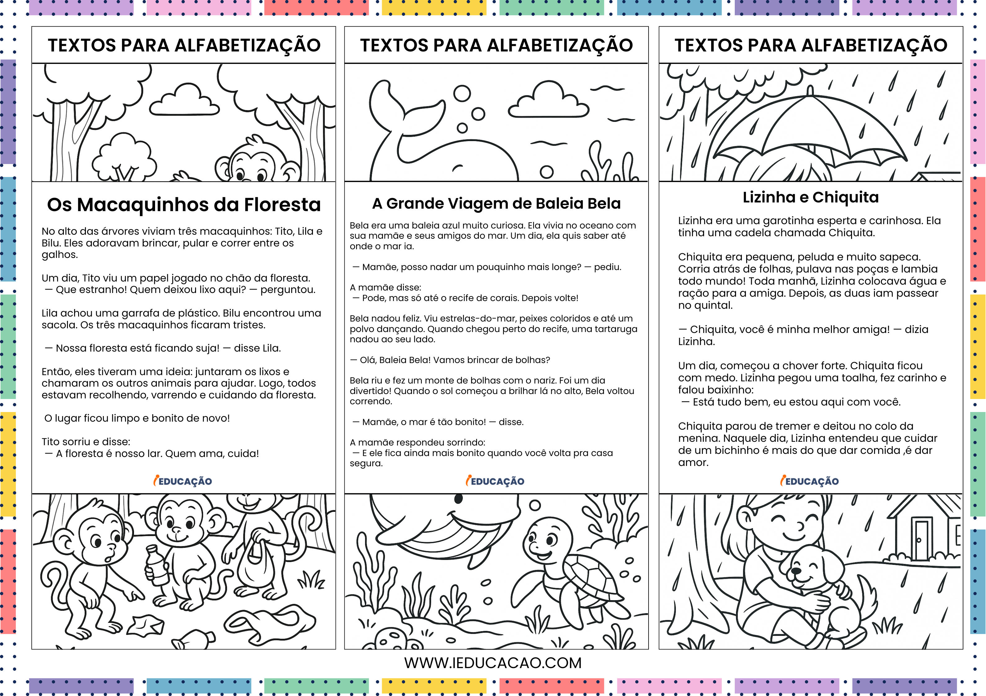 10 Textos para Alfabetização com Leitura e Interpretação - iEducação Textos para leitura e interpretação - Textos curtos para imprimir - Atividade Interativa com textos para leitura