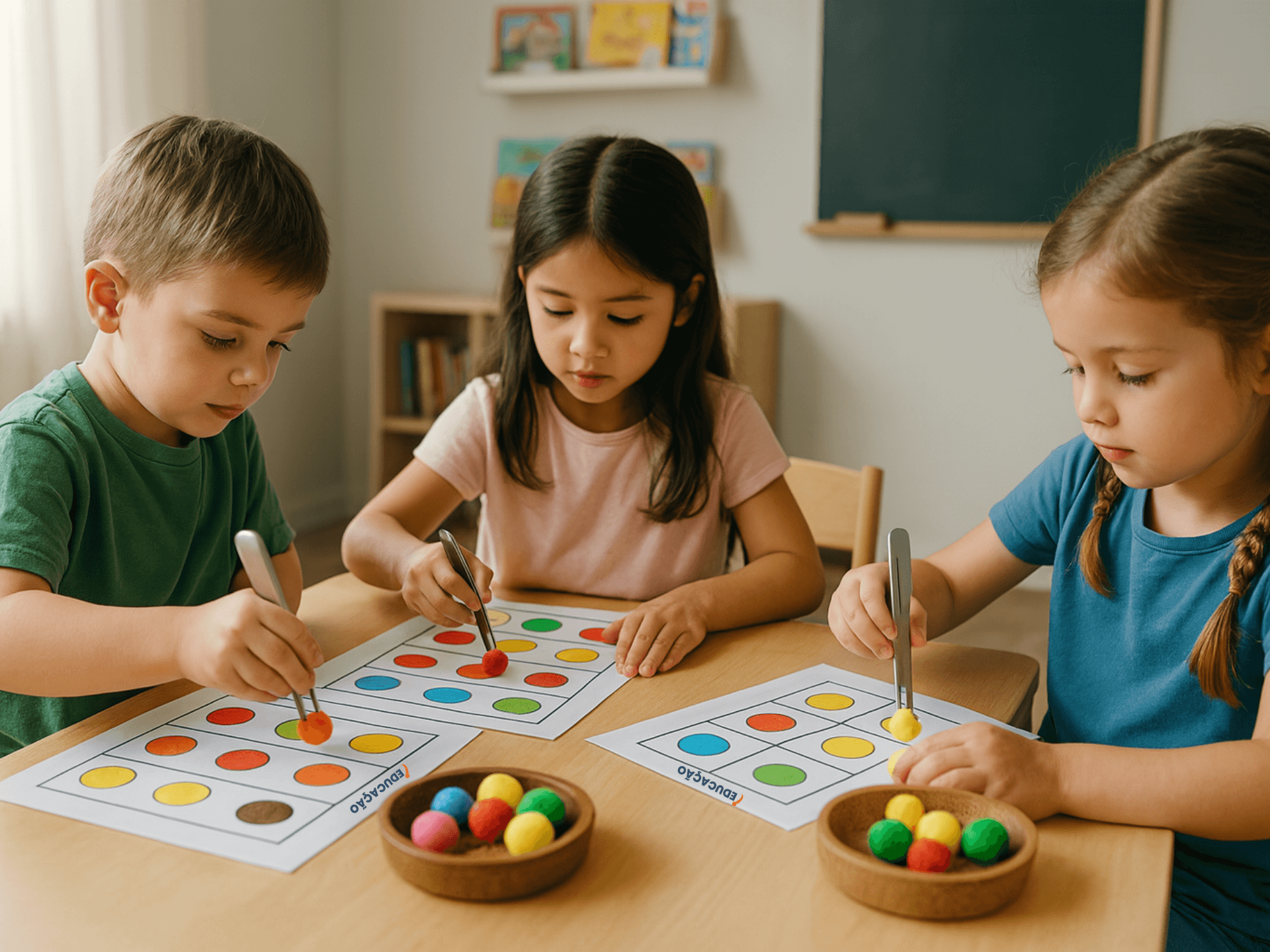 Atividades Psicomotoras Para Educação Infantil Com Ideias Incríveis - iEducação Atividade Sensorial com Pinça e Pompons Coloridos para aprender os números - Atividade de coordenação motora fina