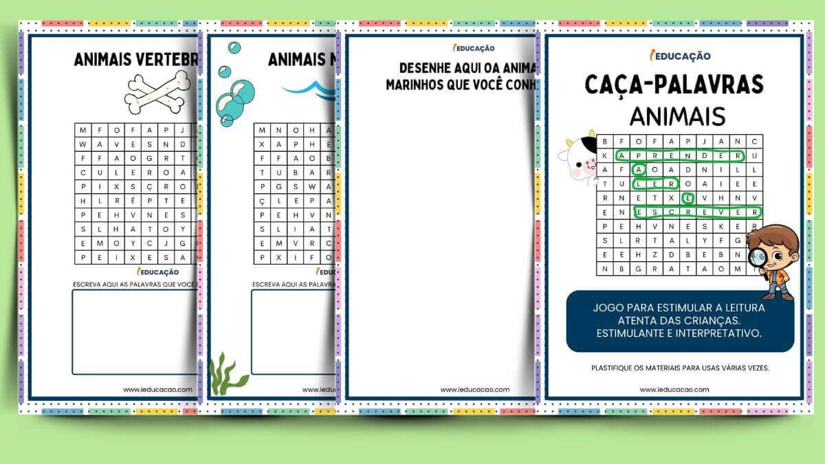 Atividades Lúdicas de Leitura e Interpretação - iEducação Atividades Lúdicas de Leitura - Jogo de Caça-Palavras dos Animais para Leitura e Escrita
