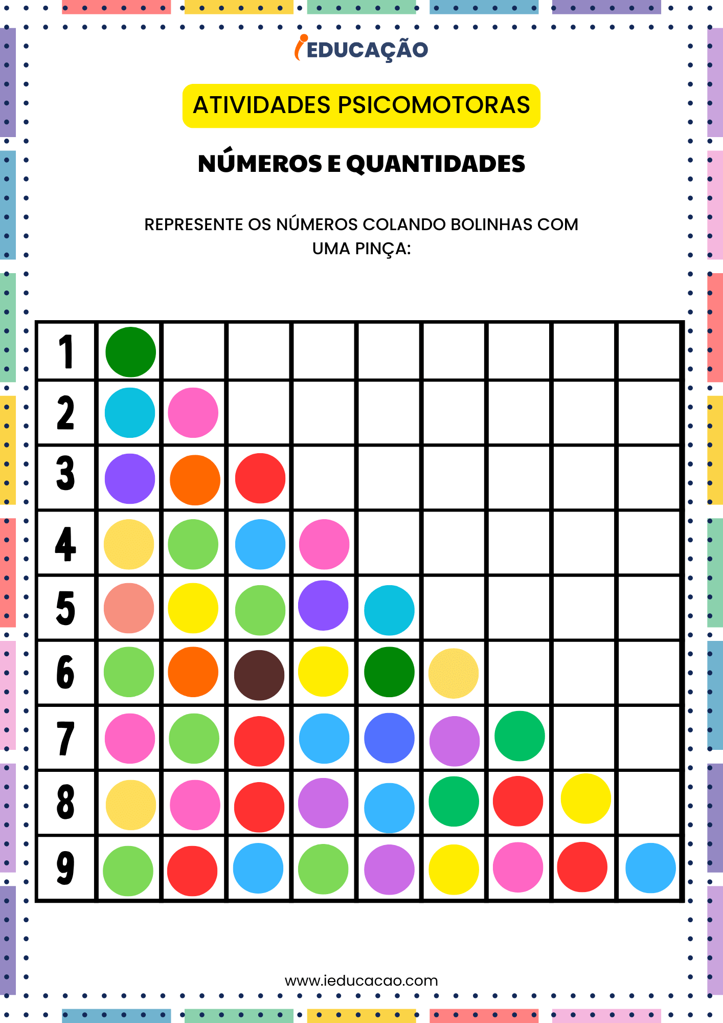 Atividades Psicomotoras Para Educação Infantil Com Ideias Incríveis - iEducação Atividades Psicomotoras Para Educação Infantil - Atividade Sensorial Numérica com Pinça e Pompons Coloridos