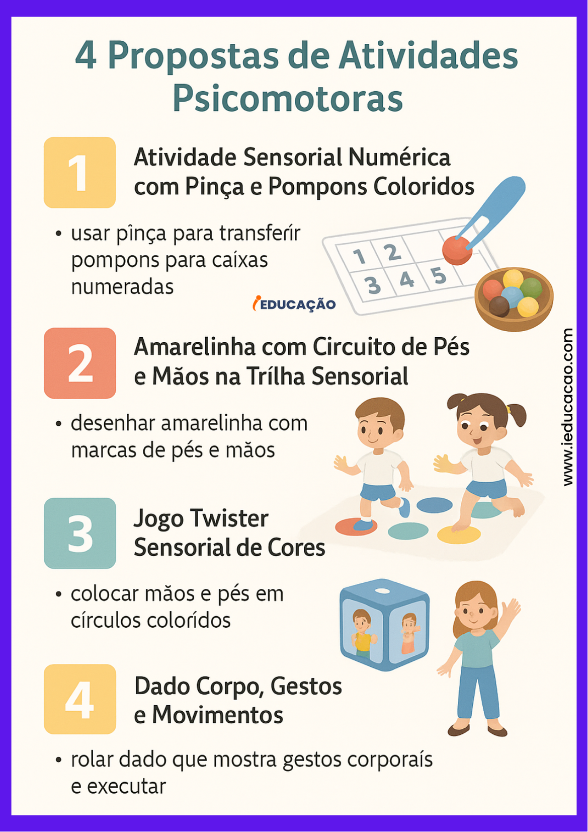 Atividades Psicomotoras Para Educação Infantil Com Ideias Incríveis - iEducação Atividades Psicomotoras na Educação Infantil - Infográfico de Atividades Lúdicas para crianças - Corpo, gestos e movimento BNCC