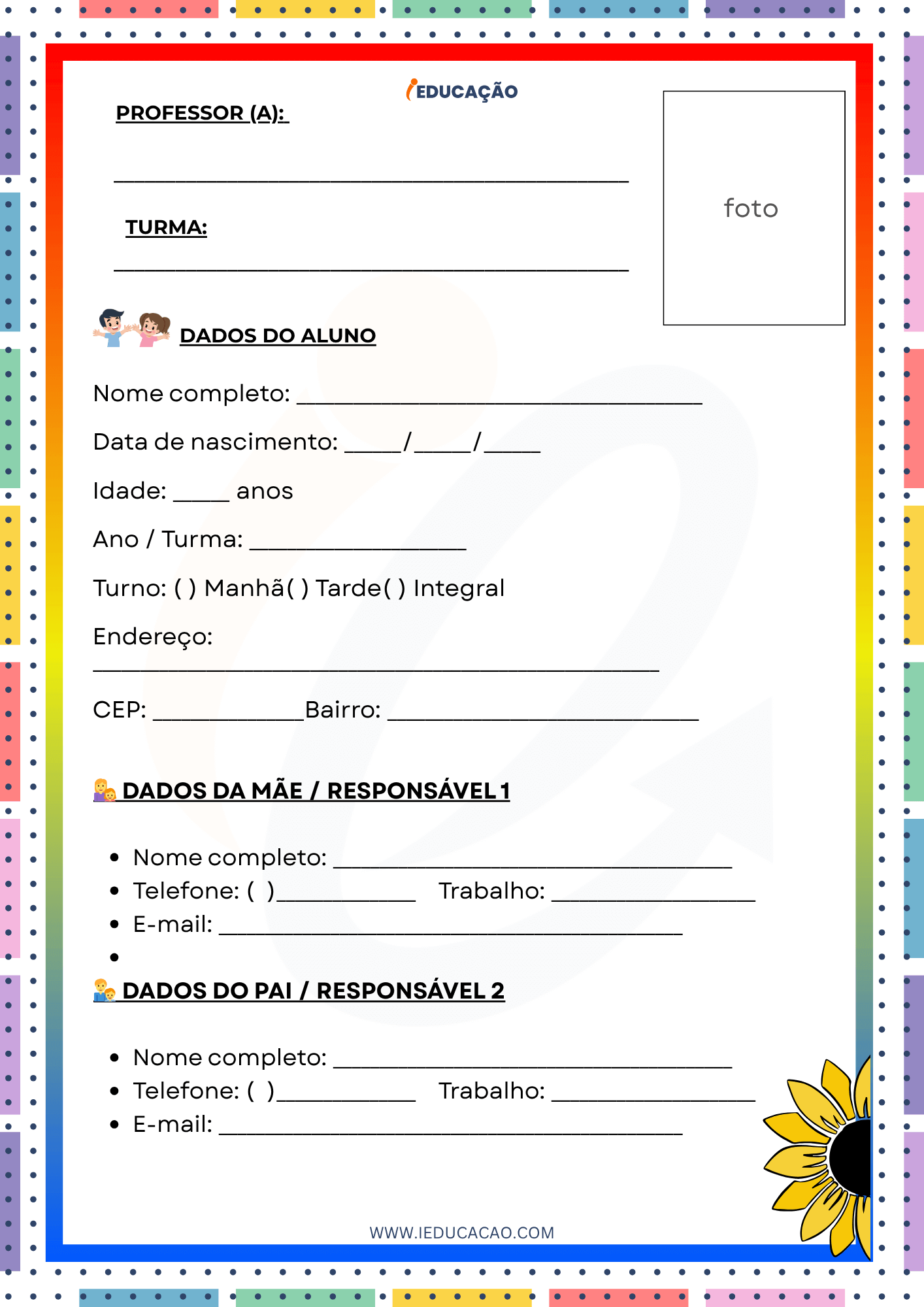 Ficha do Aluno com Modelos Prontos Para Imprimir - iEducação Ficha do Aluno - Ficha Individual do Aluno Pronta - Ficha do aluno da Educação Especial