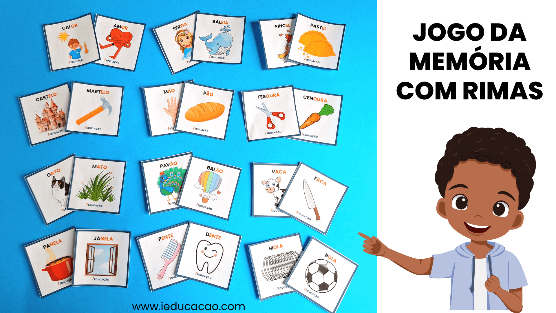 Jogos de Consciência Fonológica Para Imprimir - iEducação Jogo da Memória com Rimas - Jogos de Consciência Fonológica para Alfabetização