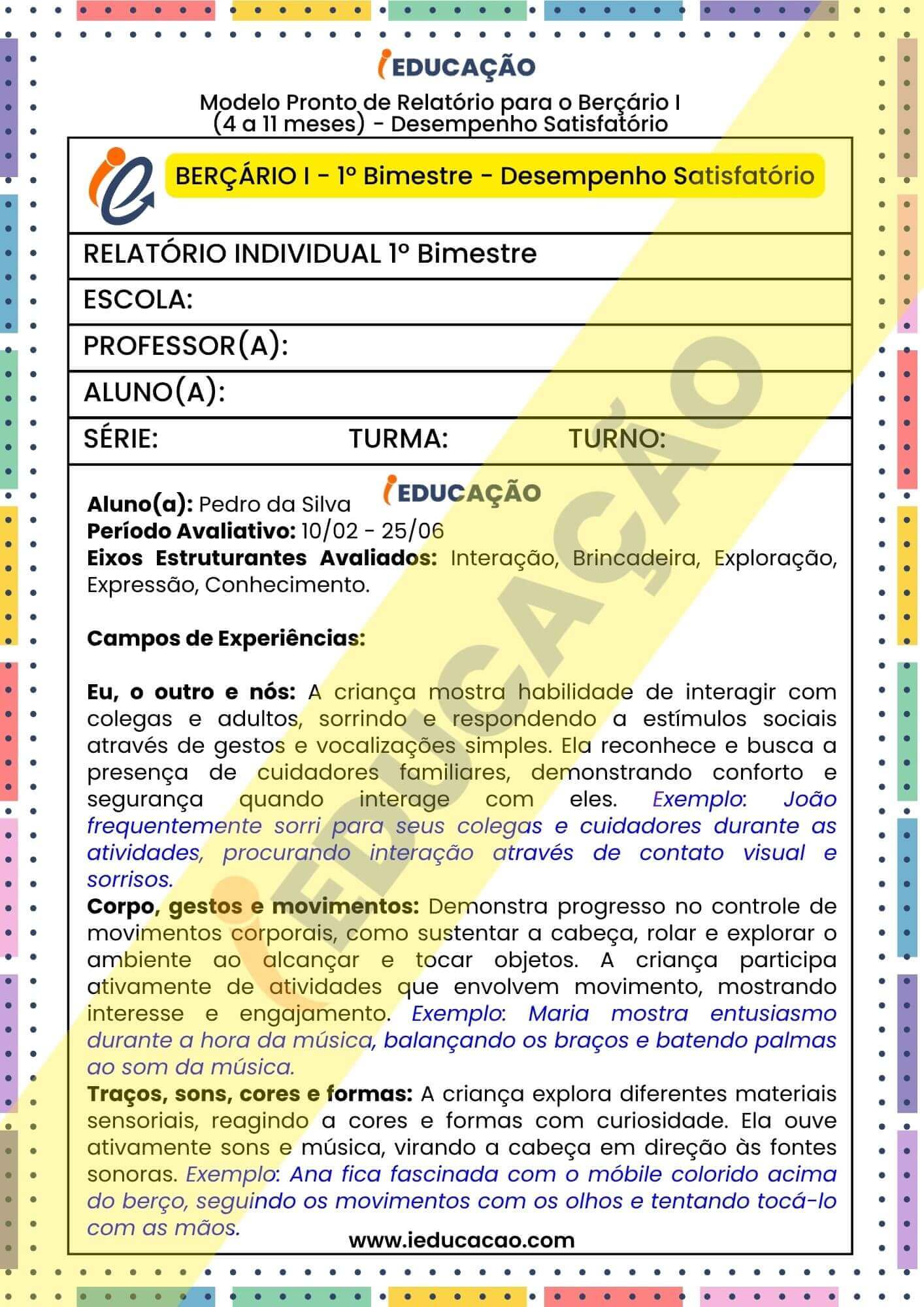 Relatório Individual do Aluno - iEducação Relatório individual do aluno amostra página de vendas 1