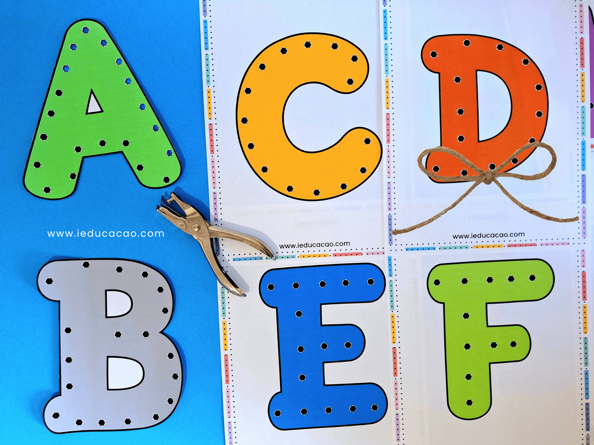 Jogo das Letras do Alfabeto para Alfabetização - iEducação Alinhavo com as Letras do Alfabeto para imprimir - Jogo Pedagógico de Coordenação Motora