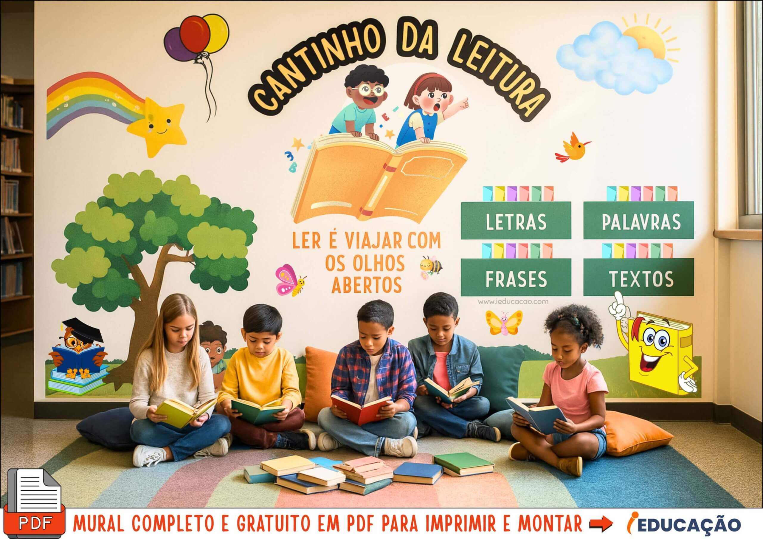 Painel Cantinho da Leitura Infantil (PDF Grátis) - iEducação Cantinho da Leitura - Como montar um cantinho da leitura Recursos e histórias para ler