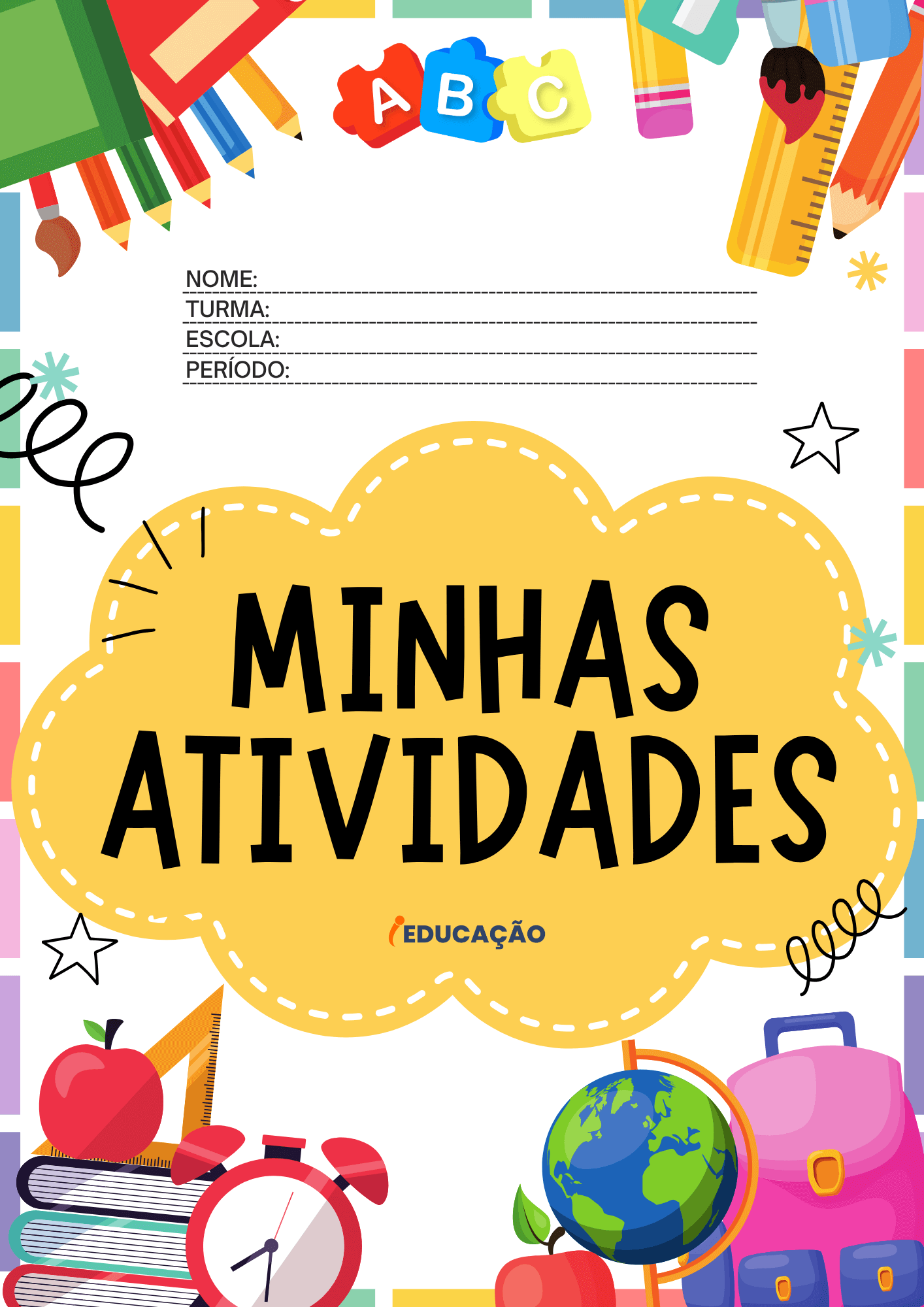 Capa Minhas Atividades em PDF Grátis para Imprimir - iEducação Capa Minhas Atividades para Imprimir