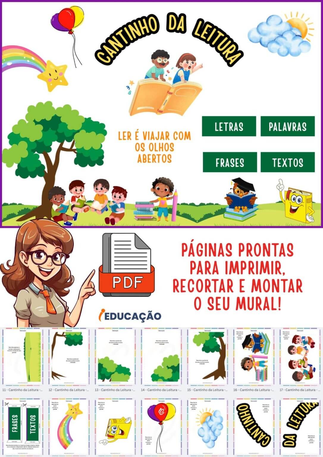 Painel Cantinho da Leitura Infantil (PDF Grátis)