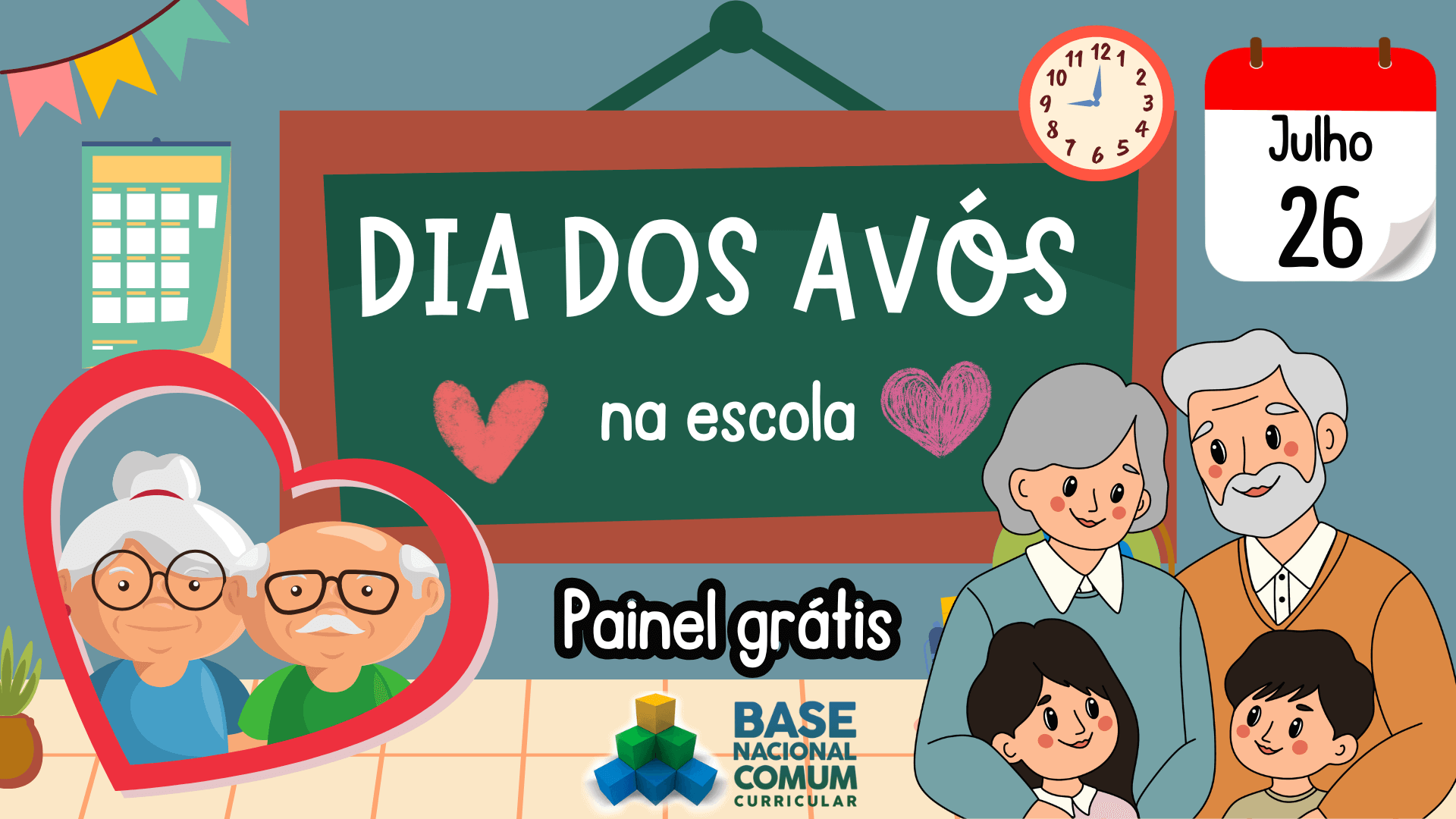 Painel Dia dos Avós Para Imprimir - Dia 26 de Julho nas Escolas