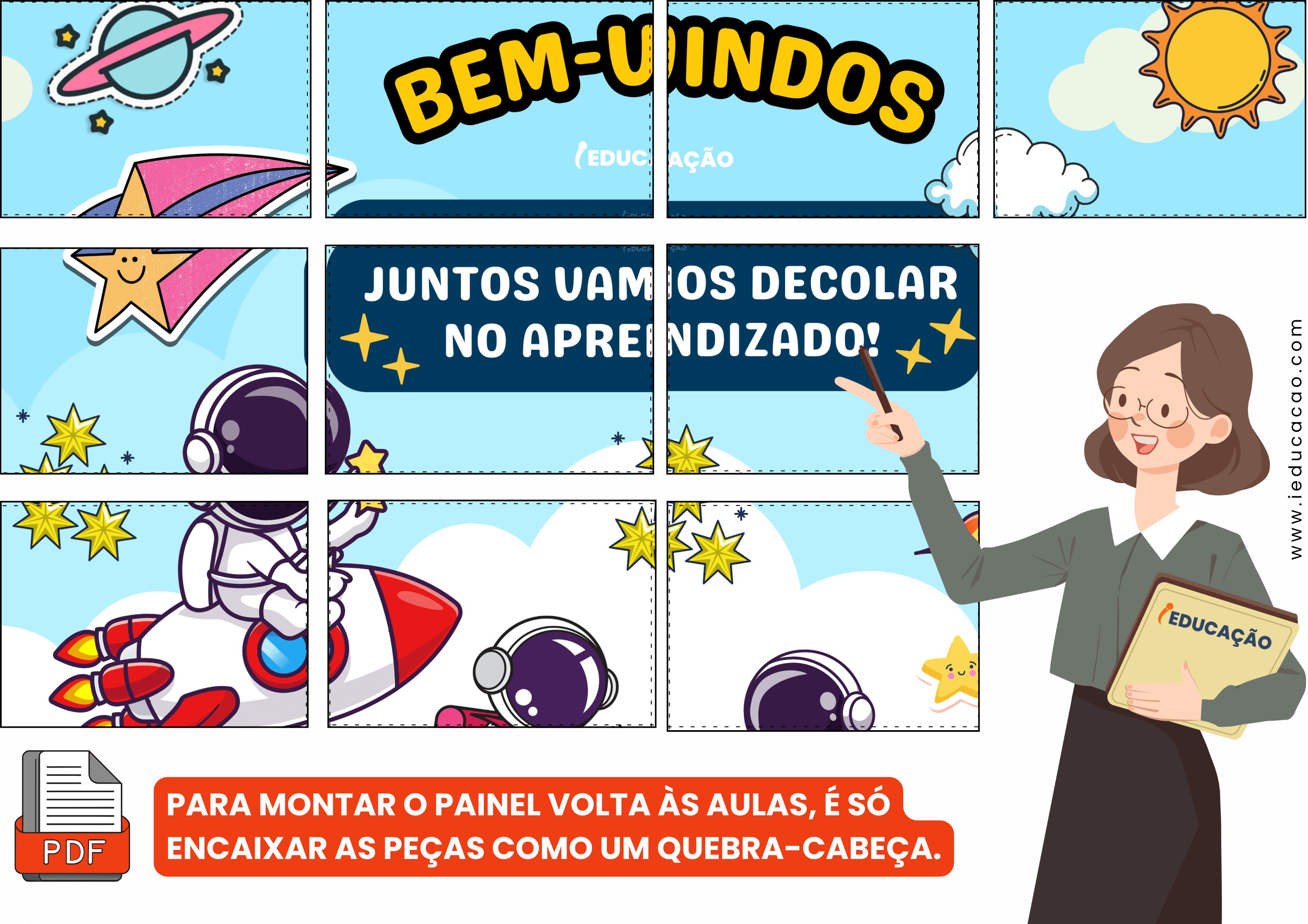 Painel Volta às Aulas para Decorar a Escola no Acolhimento dos Alunos - iEducação Painel Volta às Aulas para imprimir e montar - Volta as aulas na educação infantil