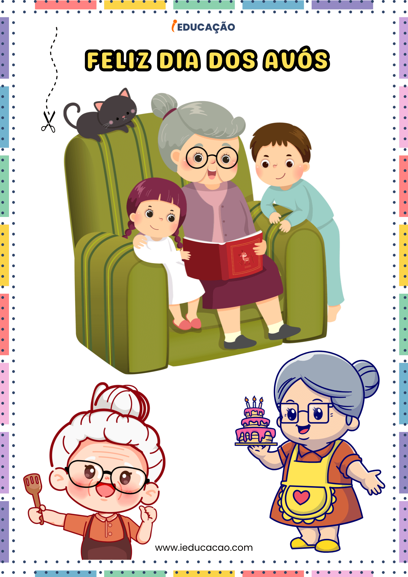Painel Dia dos Avós Com Plano de Aula Para o Dia 26 de Julho - iEducação Painel dia dos Avós para imprimir - Dia dos Avós na Educação Infantil Feliz dia dos Avós com a vovó para imprimir