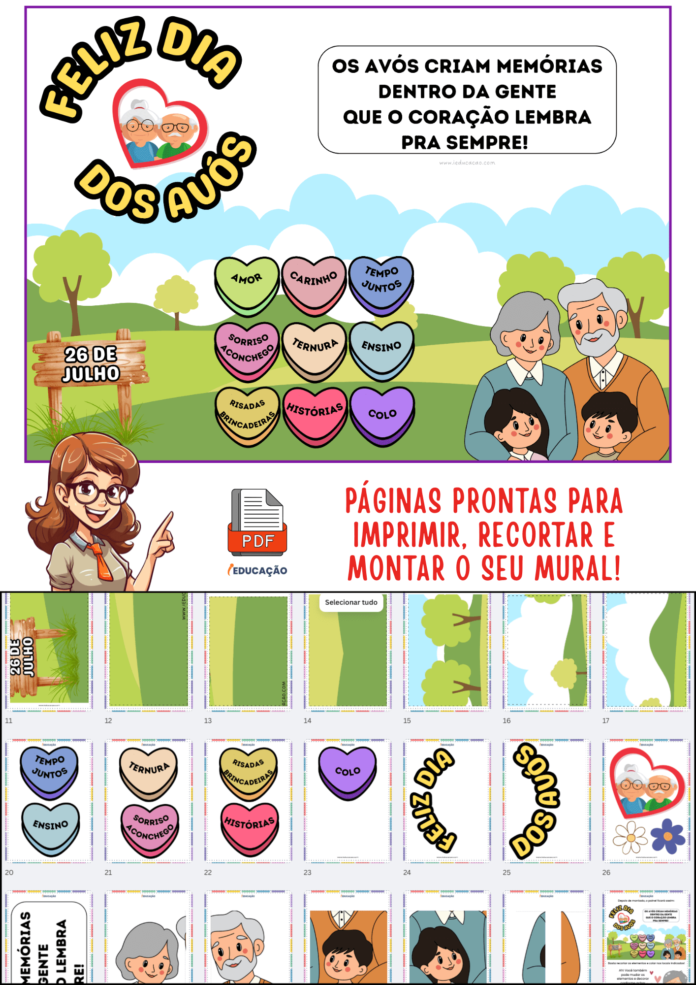 Painel Dia dos Avós Com Plano de Aula Para o Dia 26 de Julho - iEducação Painel dia dos Avós para imprimir, montar e comemorar