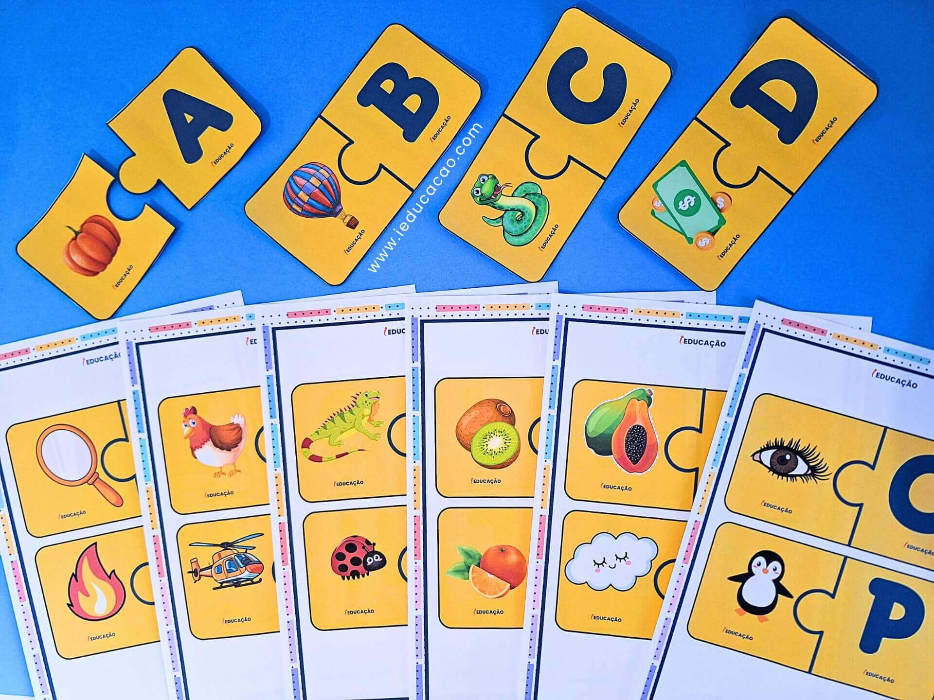 Jogo das Letras do Alfabeto para Alfabetização - iEducação Quebra-Cabeça das Letras Iniciais do Alfabeto ilustrado para imprimir.