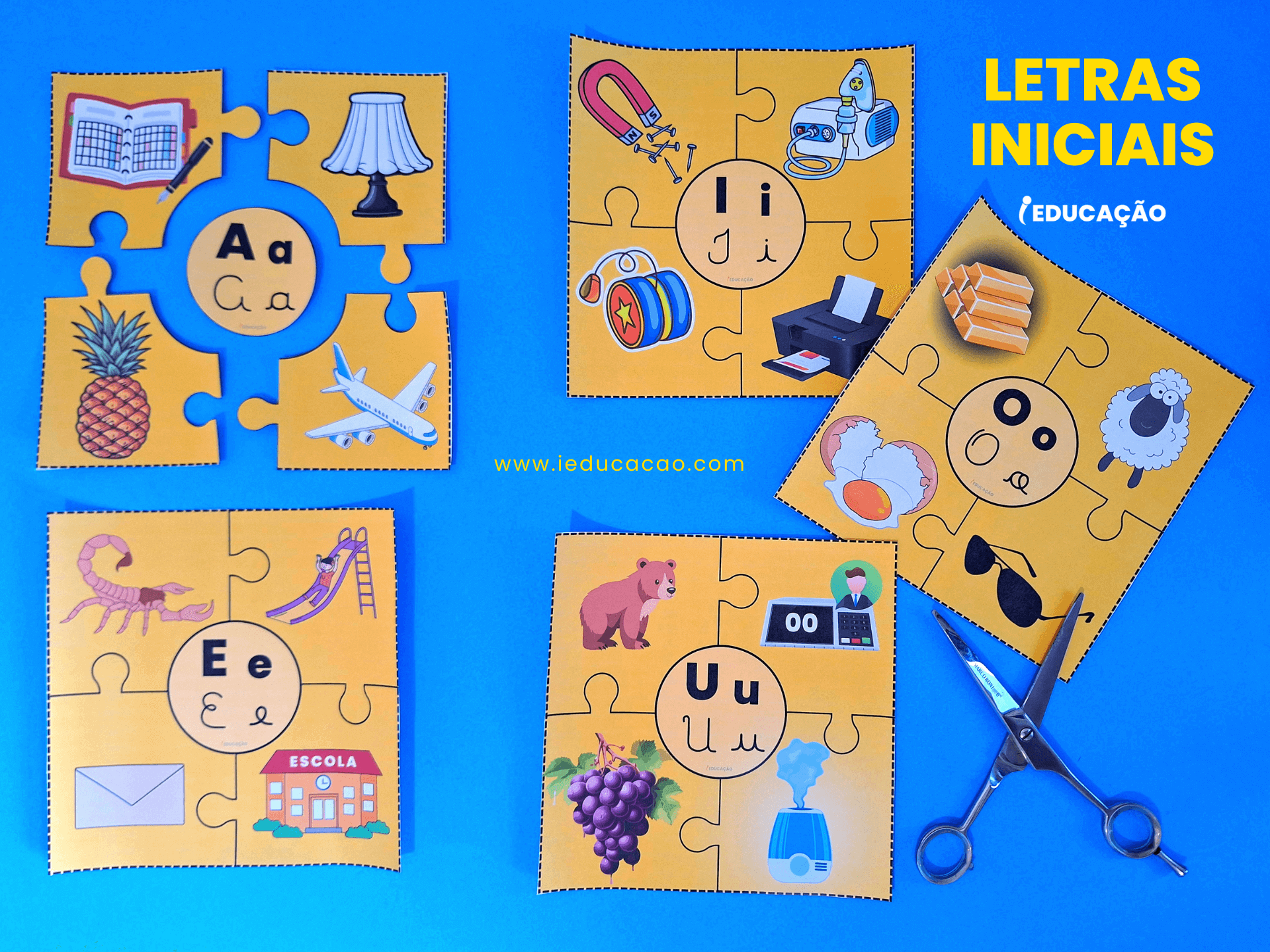 Jogo das Letras do Alfabeto para Alfabetização - iEducação Quebra-Cabeça das Letras Iniciais para desenvolver a consciência fonológica - jogo pedagógico para imprimir
