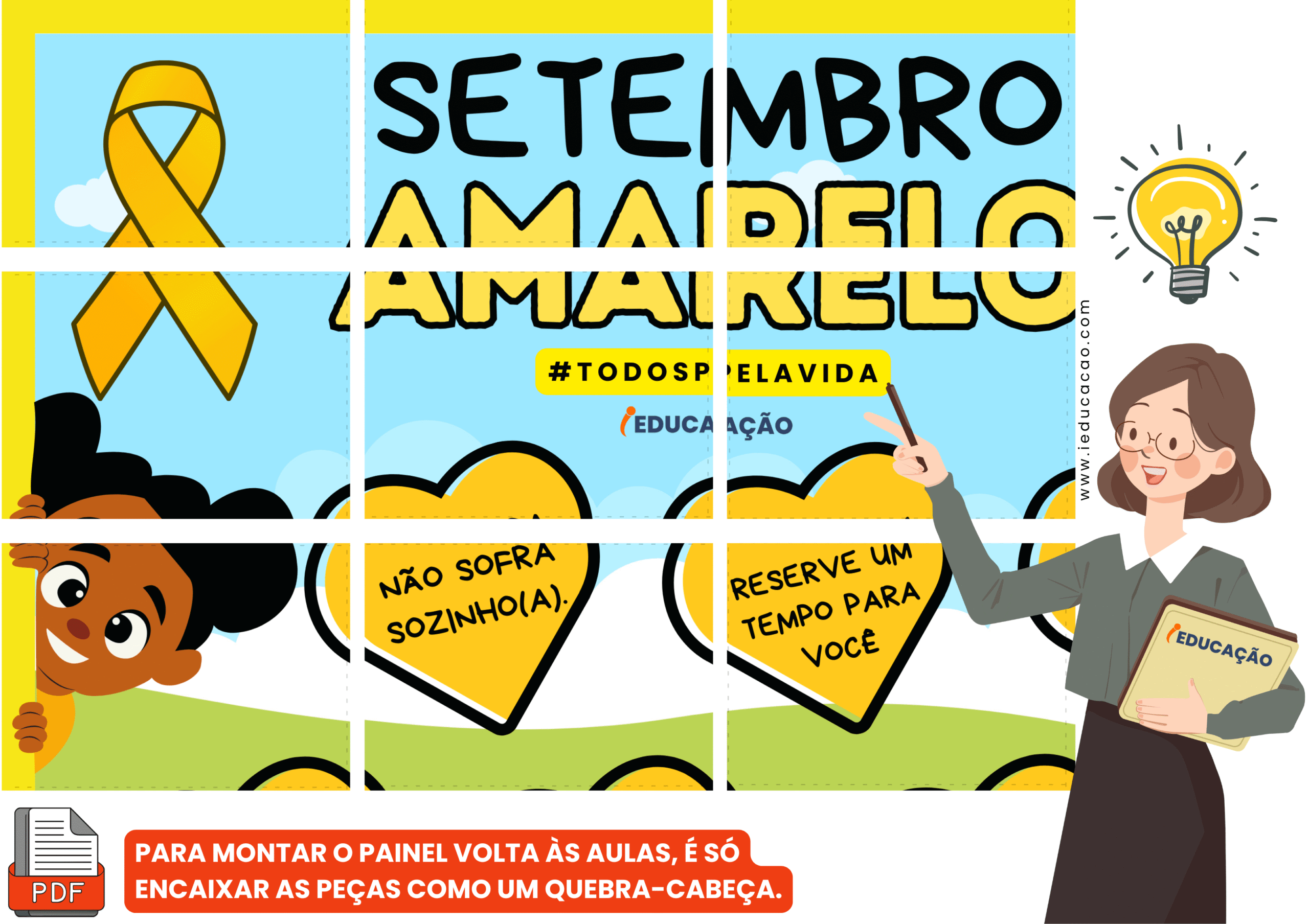 Painel Setembro Amarelo para montar - Cartaz Setembro Amarelo para Educação Emocional na Infância