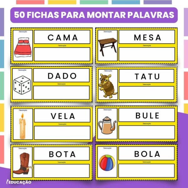 50 fichas para montar palavras com o alfabeto móvel