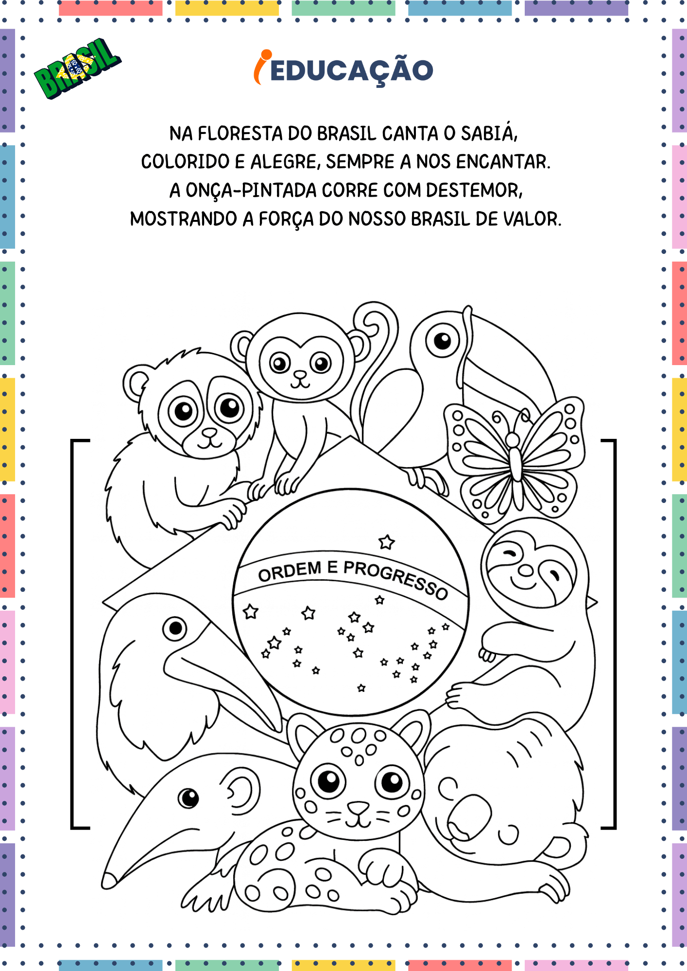Bandeira do Brasil para Colorir e Comemorar o Dia da Independência do Brasil - Flora e Fauna Brasileira - Animais do Brasil