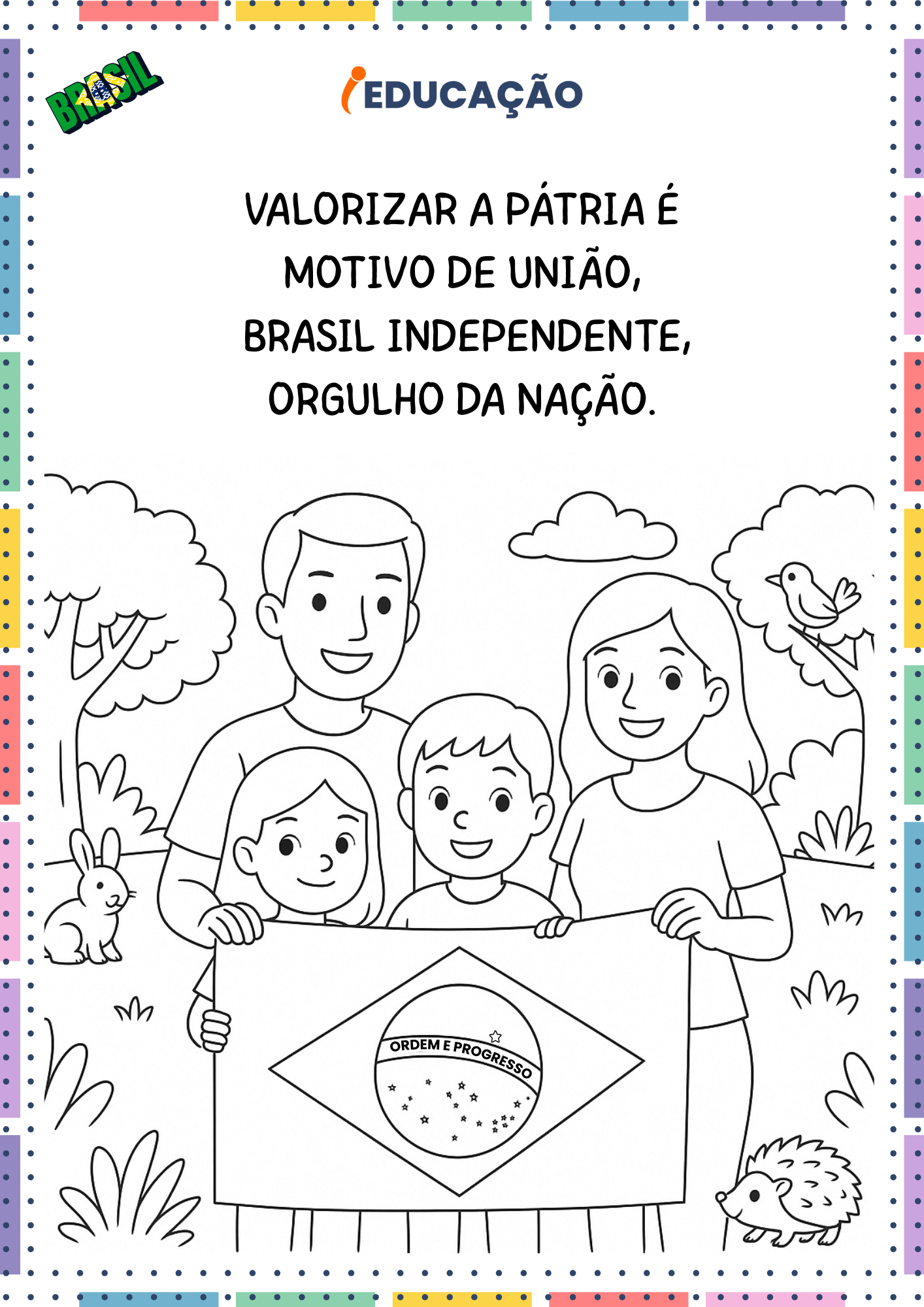 Bandeira do Brasil para Colorir e Comemorar o Dia da Independência do Brasil - Semana da Pátria com a Família