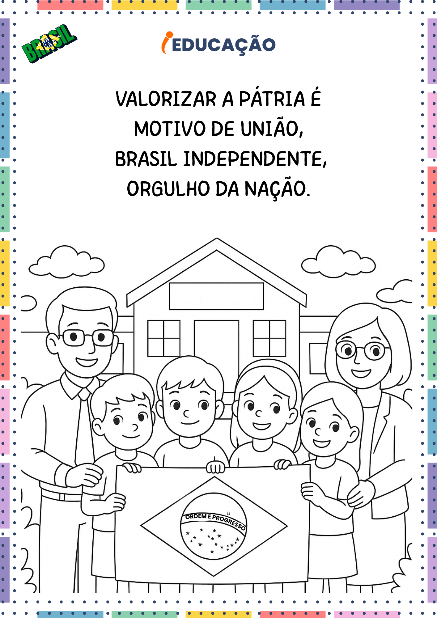Bandeira do Brasil para Colorir e Comemorar o Dia da Independência do Brasil - Semana da Pátria nas Escolas
