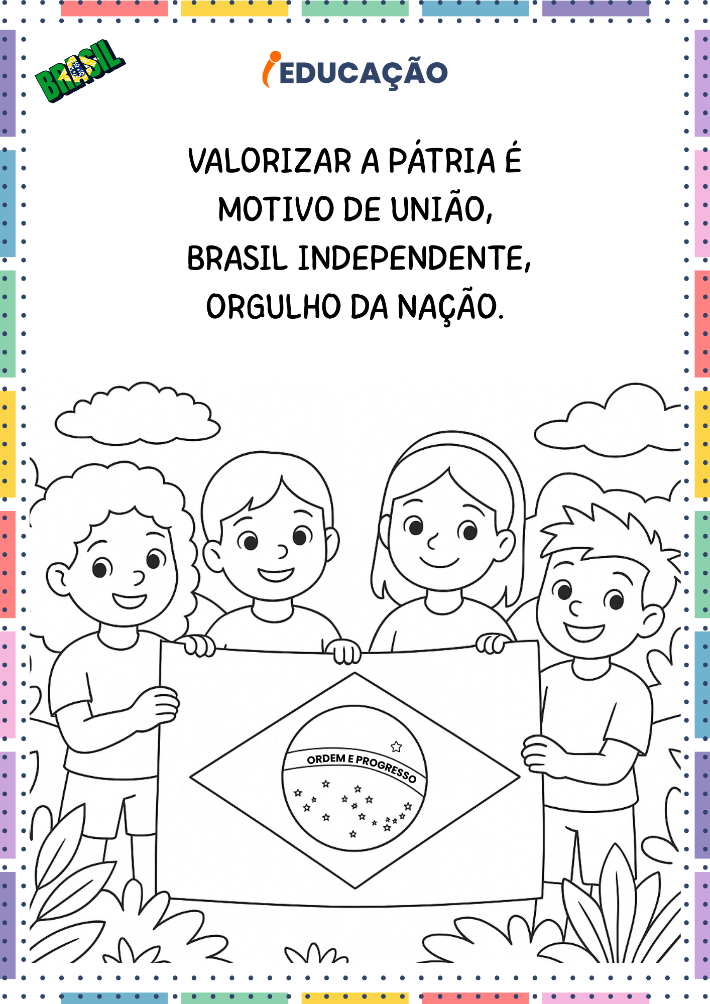 Bandeira do Brasil para Colorir e Comemorar o Dia da Independência do Brasil - Semana da Pátria