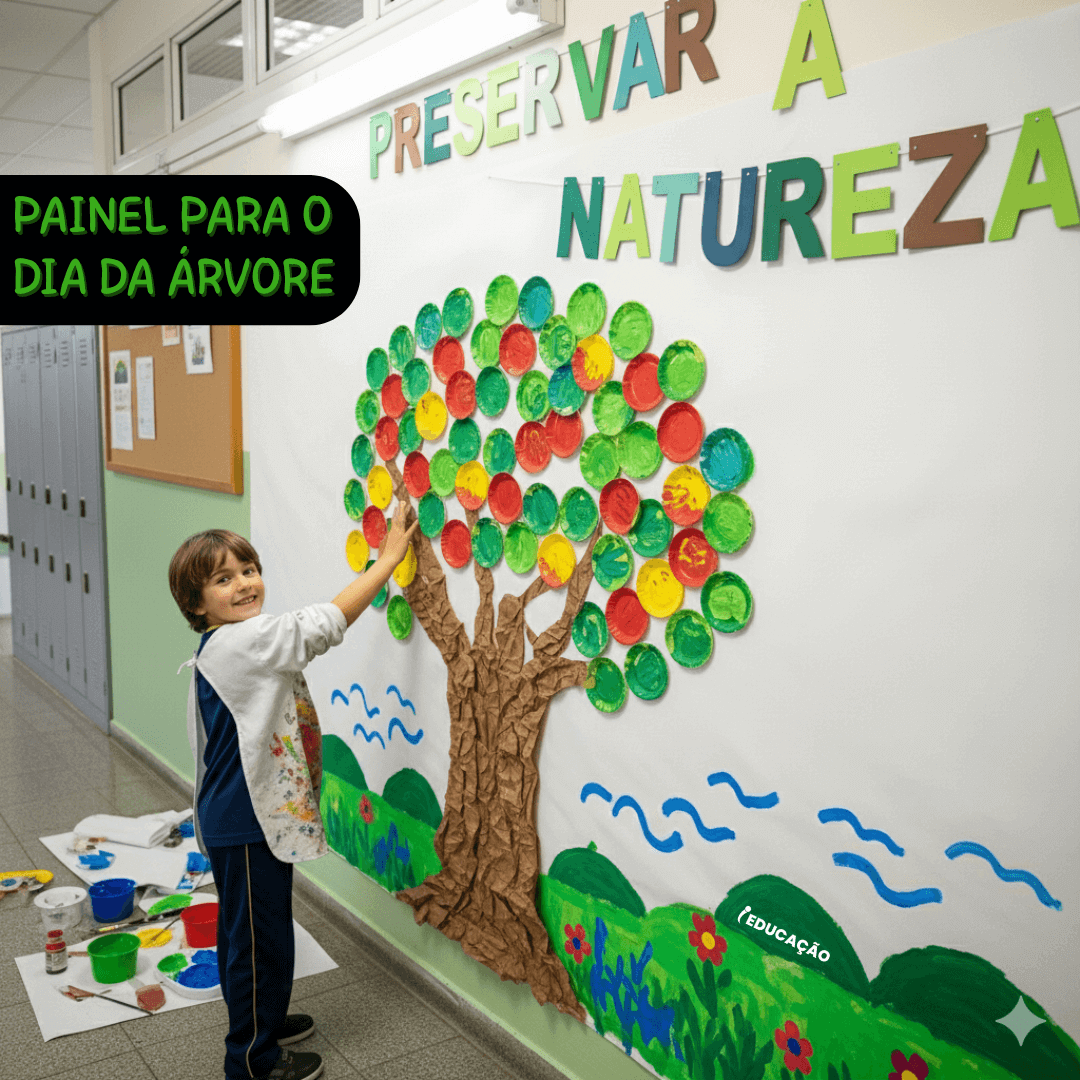 Mural do Dia da Árvore com Materiais Recicláveis - Atividades Lúdicas para o Dia da Árvore