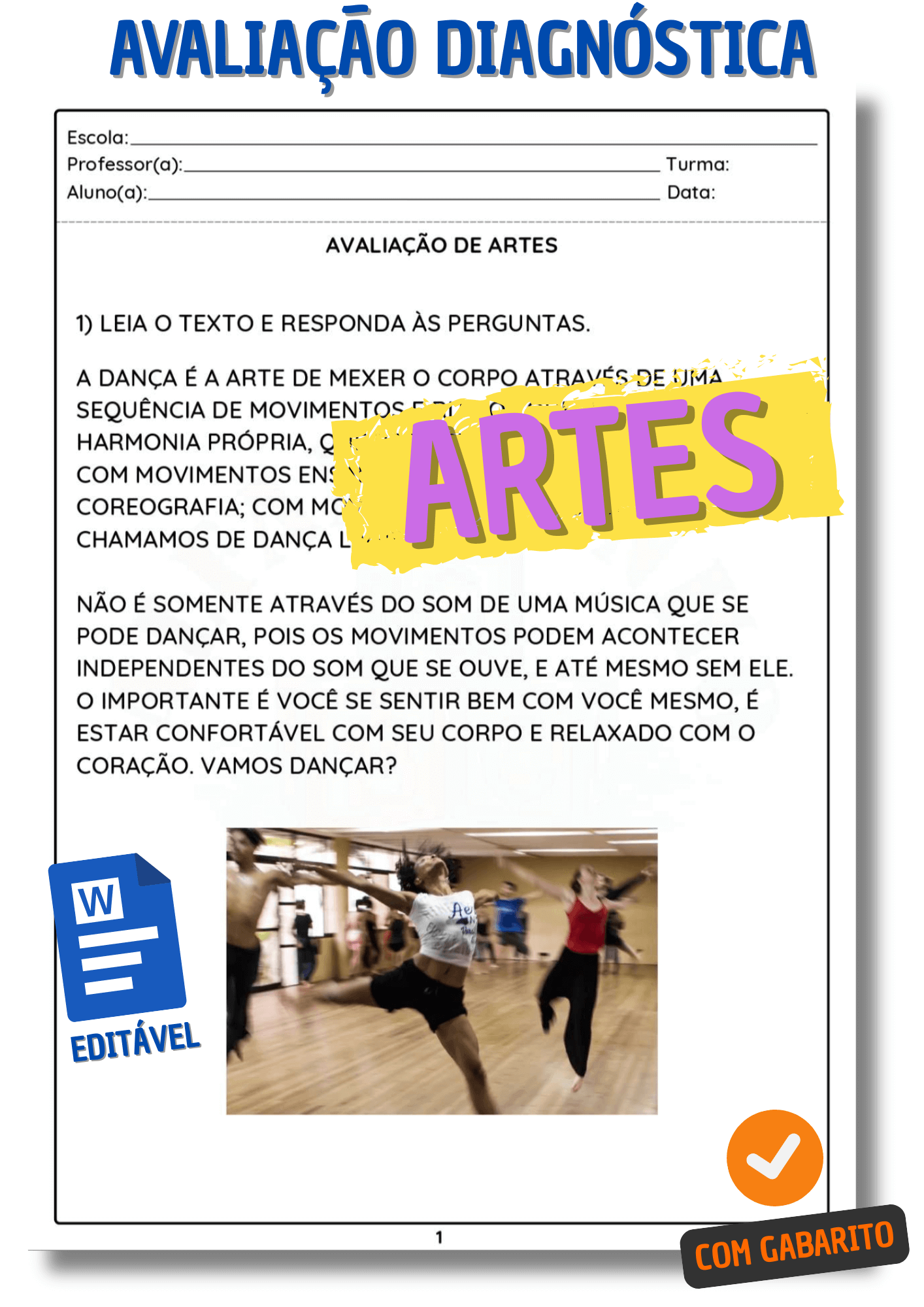 Avaliação Diagnóstica 1 ano - Prova de artes para o 1º ano fundamental 1 - atividade avaliativa de artes