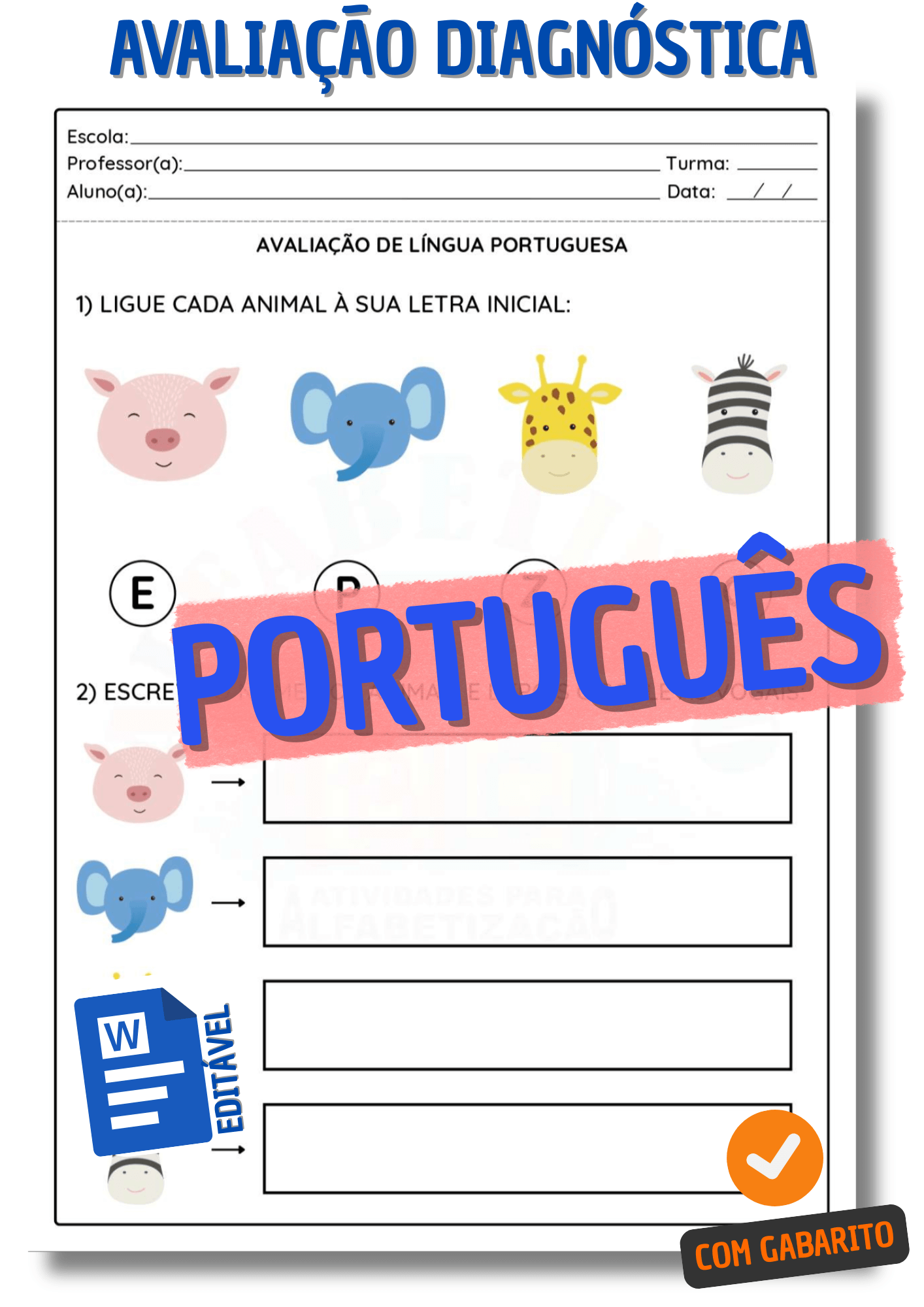 Avaliação Diagnóstica 1 ano - Prova de português para o 1º ano fundamental 1 - atividade avaliativa de português