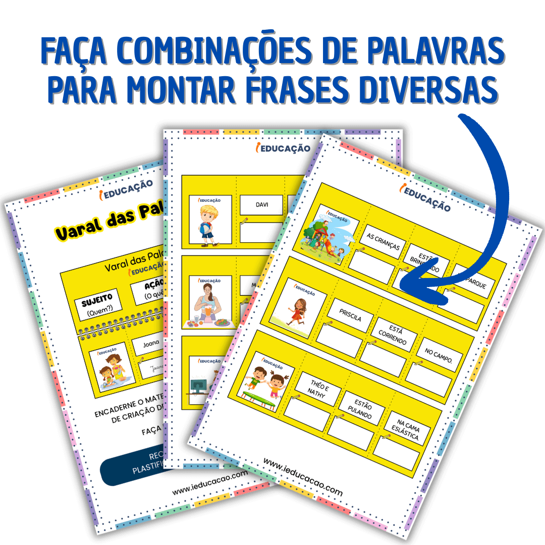 Jogo de Formar frases com palavras - Atividades Lúdicas de Alfabetização com o jogo varal das palavras